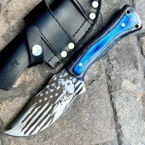 10” Rough Rider Series - Eagle & Flag - Blue & Black Wood - D2 Steel - Horizontal & Vertical Carry - CUS36