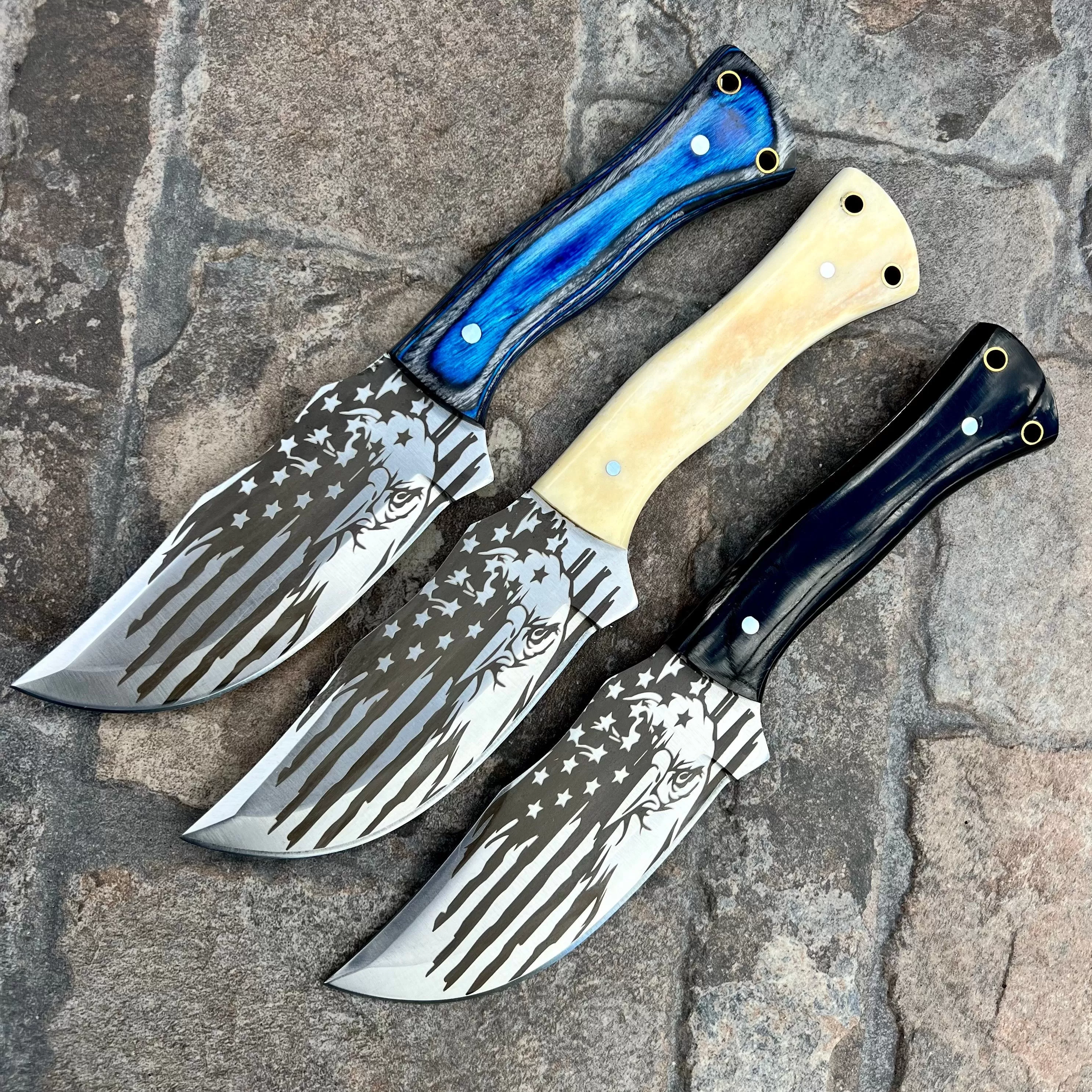 10” Rough Rider Series - Eagle & Flag - Blue & Black Wood - D2 Steel - Horizontal & Vertical Carry - CUS36