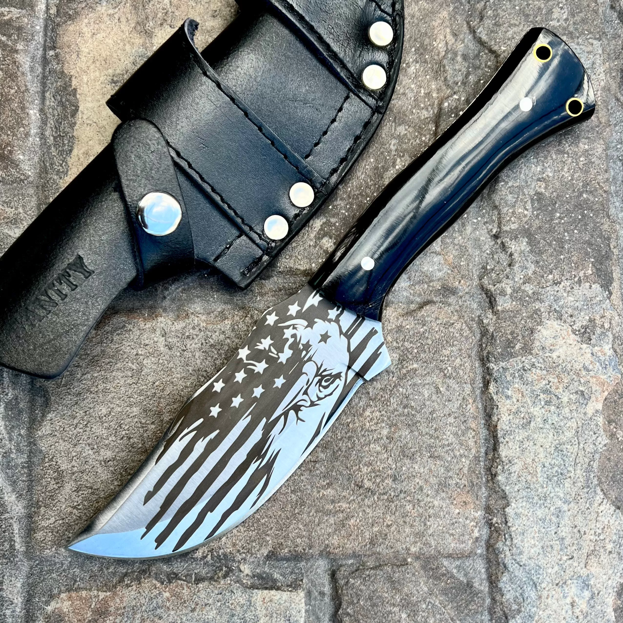 10” Rough Rider Series - Eagle & Flag - Buffalo Horn - D2 Steel - Horizontal & Vertical Carry - CUS34