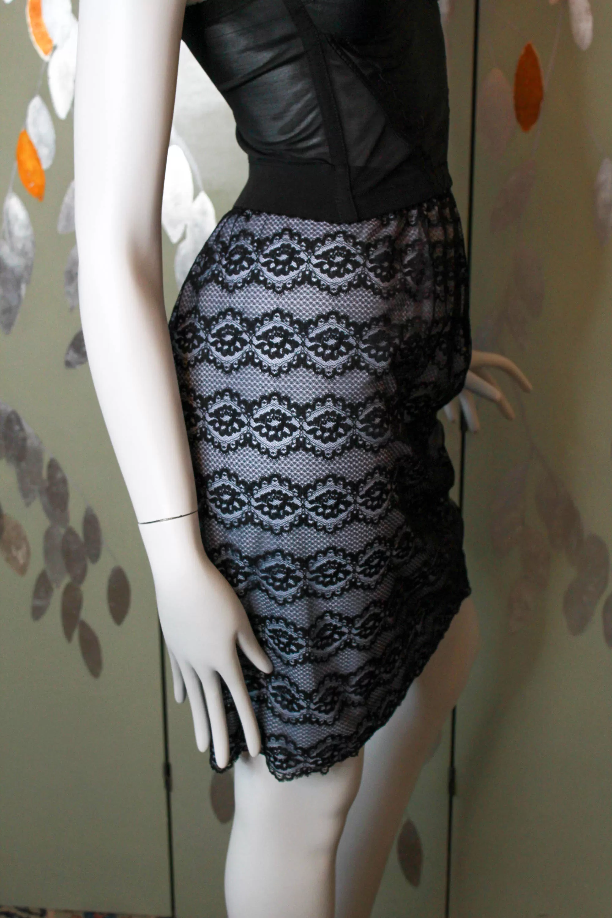 1960s Black Lace Slip Skirt, Small