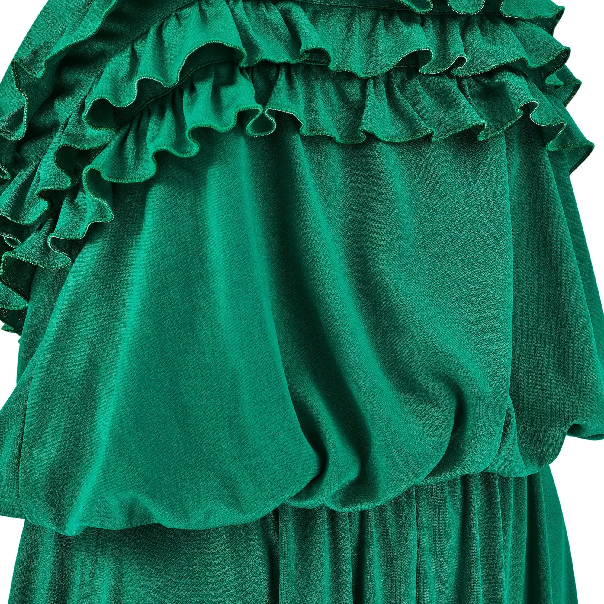 1970s Bernshaw Green Jersey Studio 54 Maxi Dress