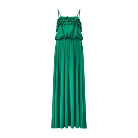 1970s Bernshaw Green Jersey Studio 54 Maxi Dress