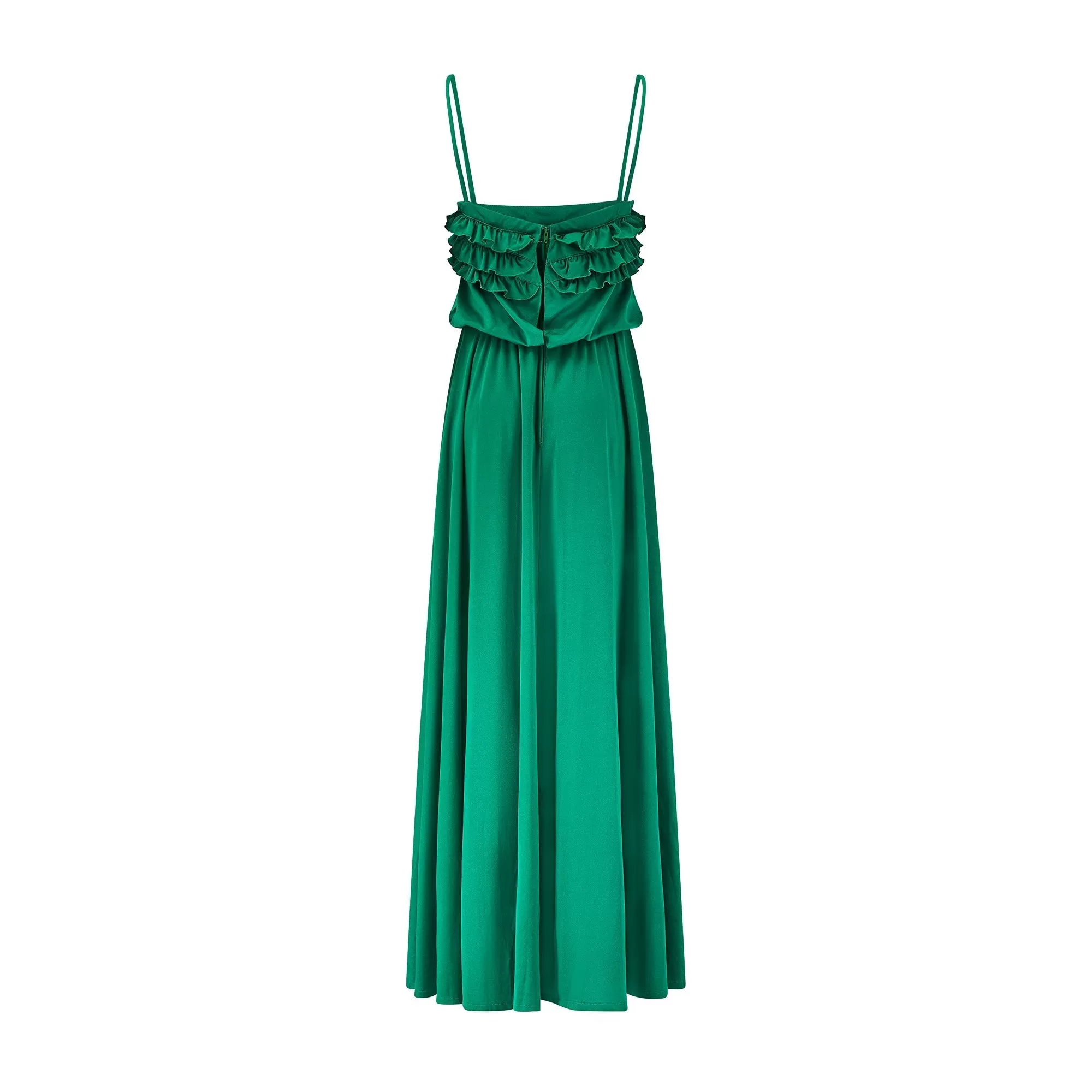 1970s Bernshaw Green Jersey Studio 54 Maxi Dress