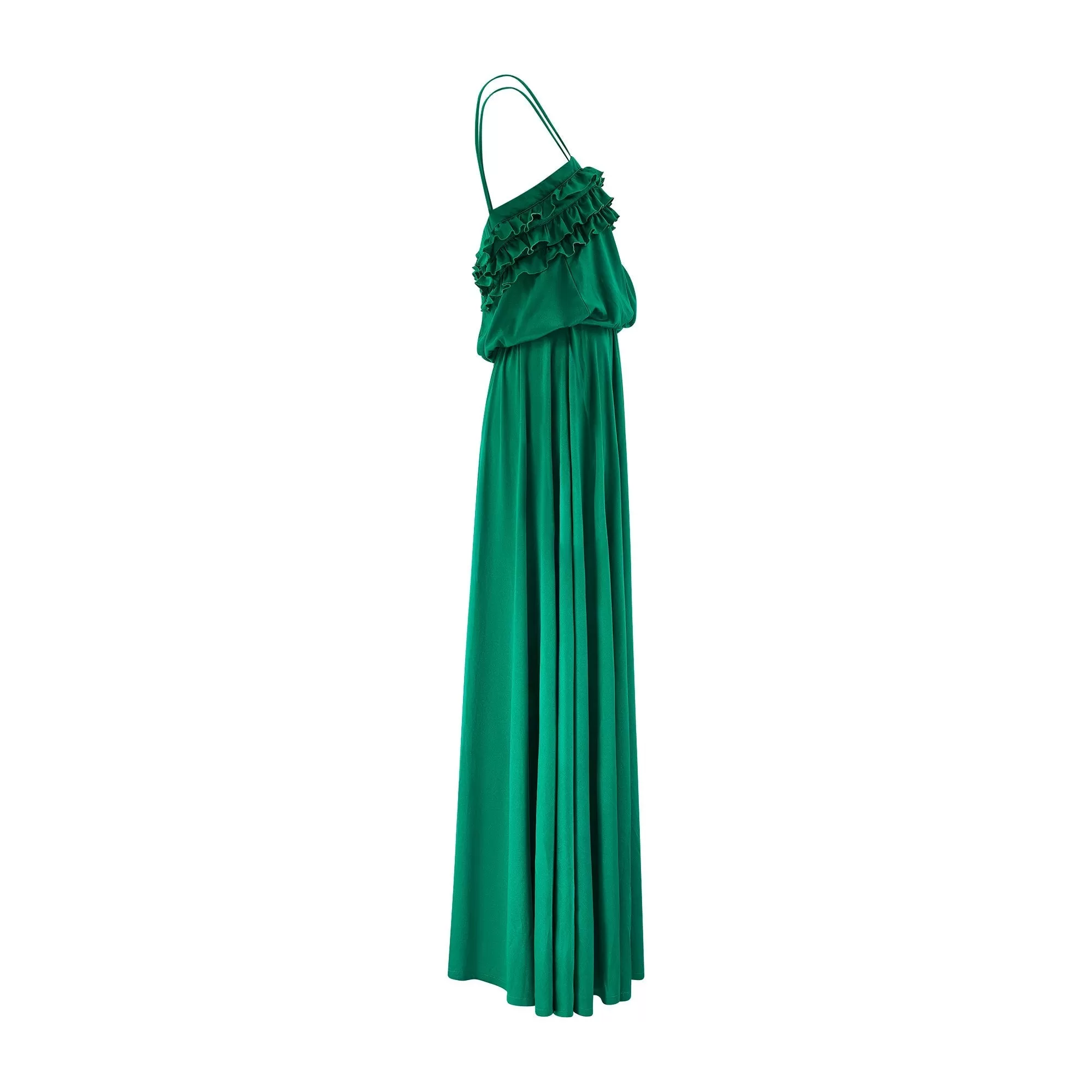 1970s Bernshaw Green Jersey Studio 54 Maxi Dress