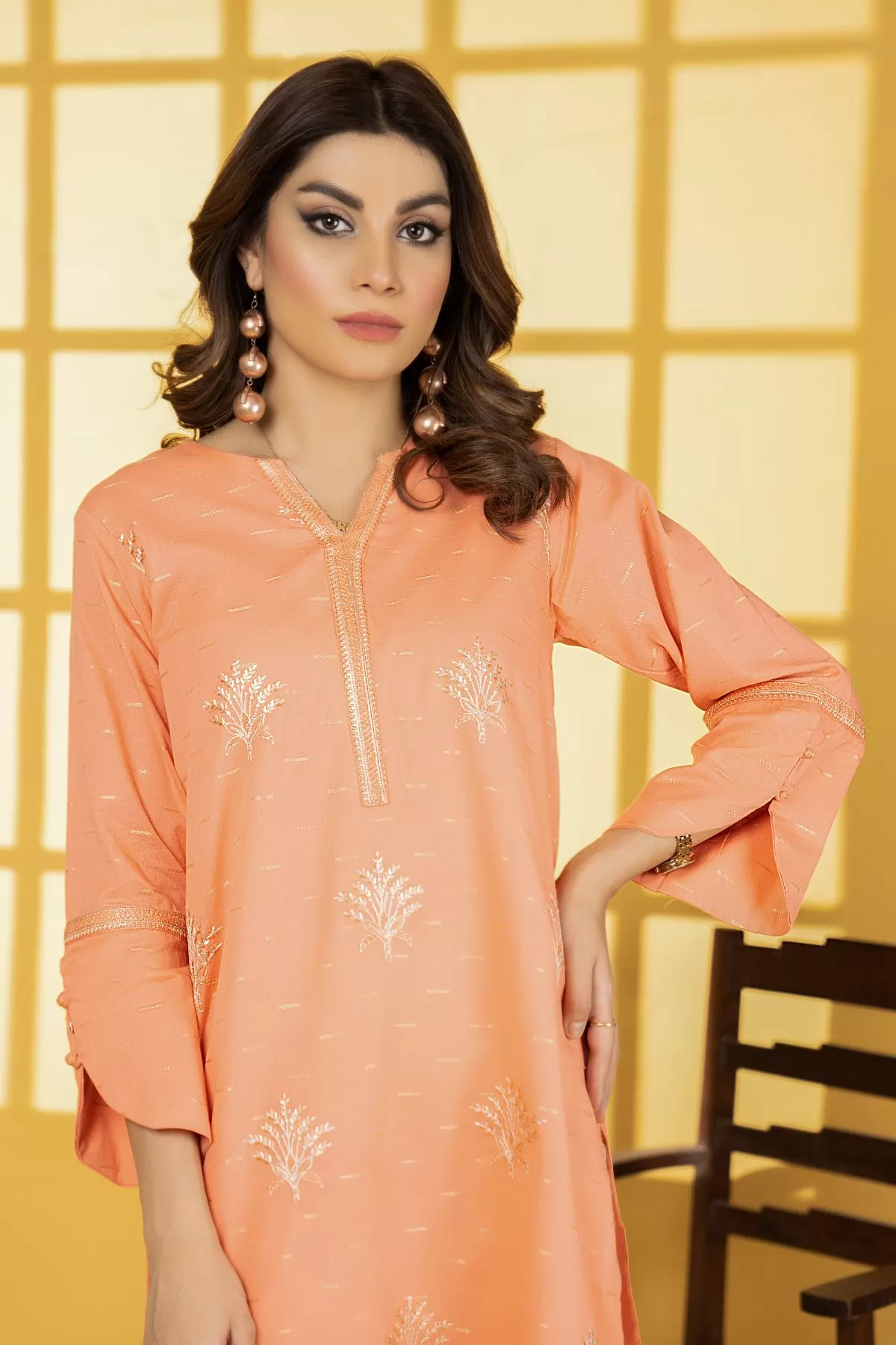 1pc Solid Embroidered shirt - LDS 765