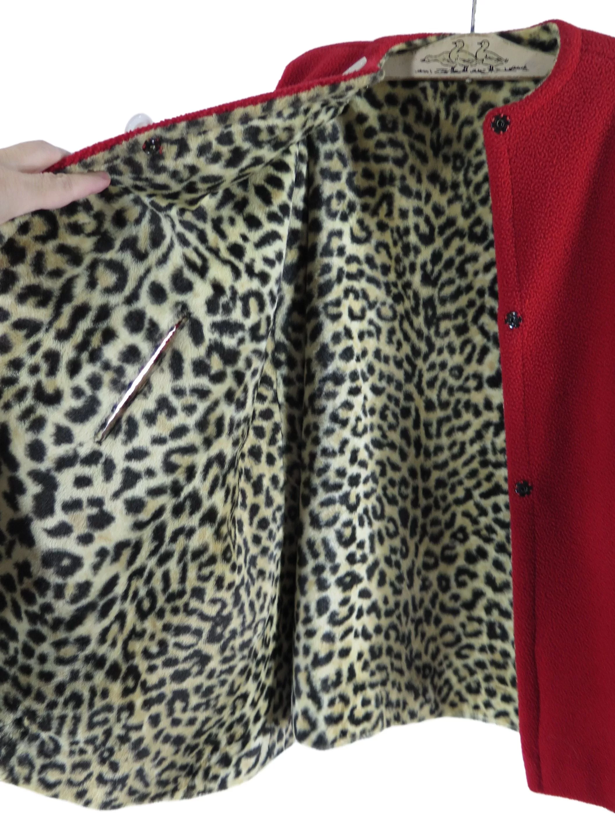 40s Child's Red and Faux Leopard Fleece Cape - xxs, sm