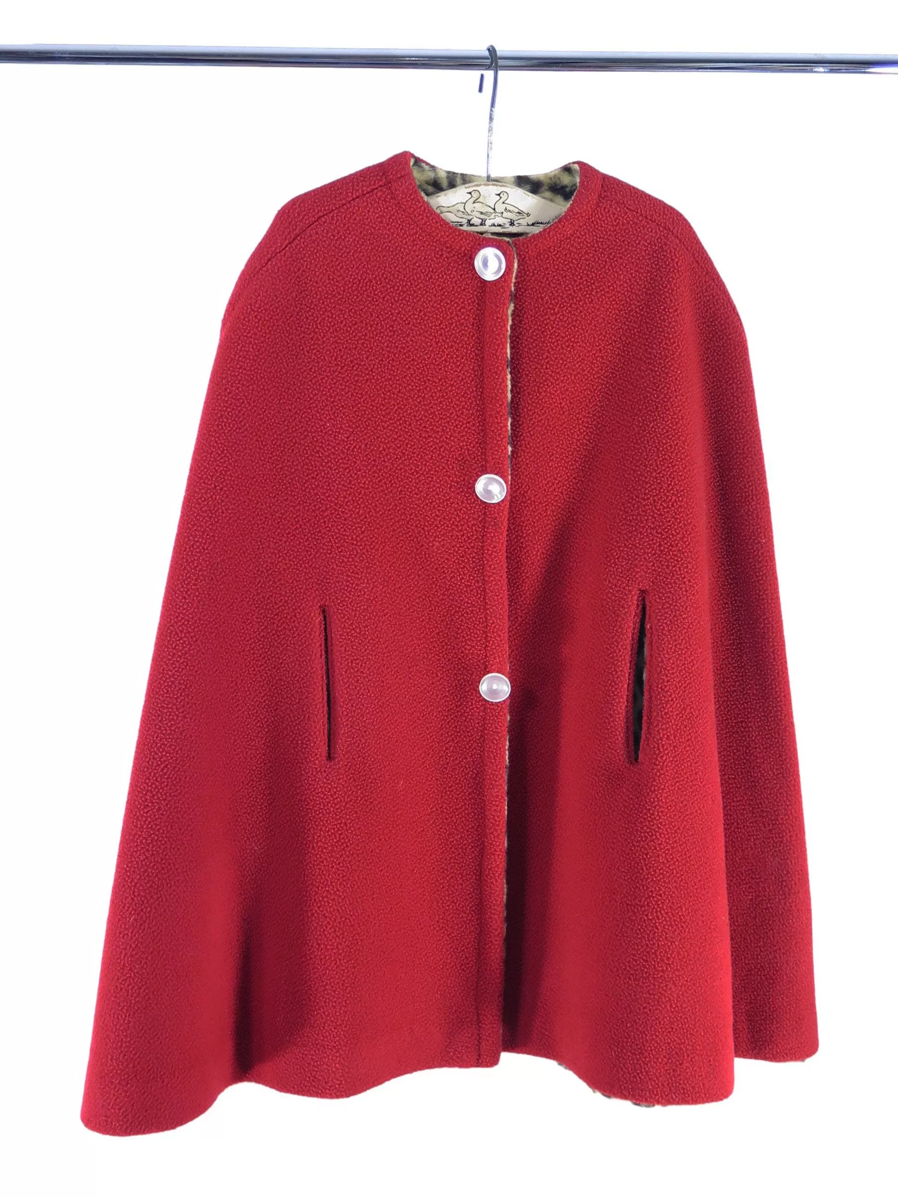 40s Child's Red and Faux Leopard Fleece Cape - xxs, sm