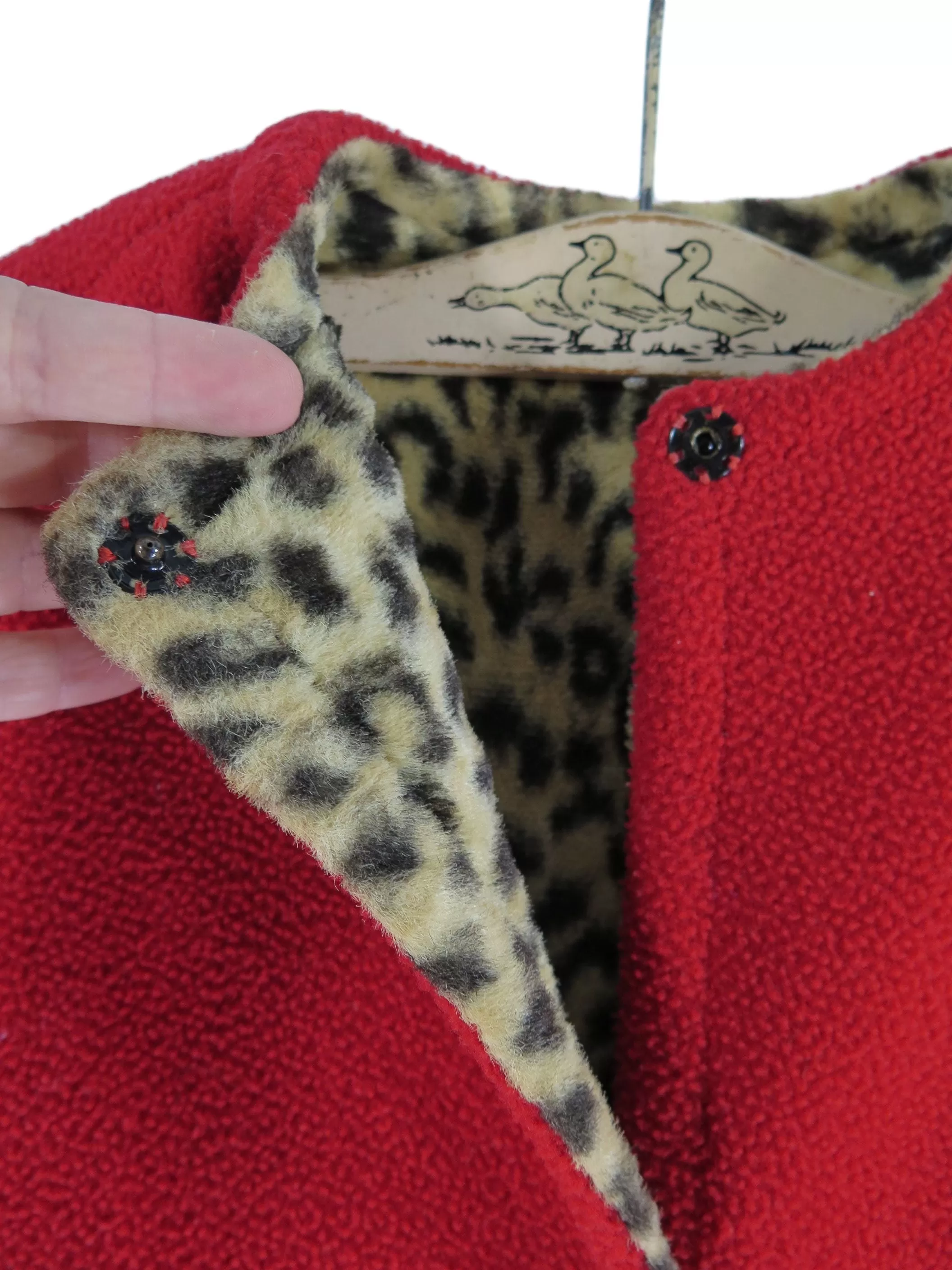 40s Child's Red and Faux Leopard Fleece Cape - xxs, sm