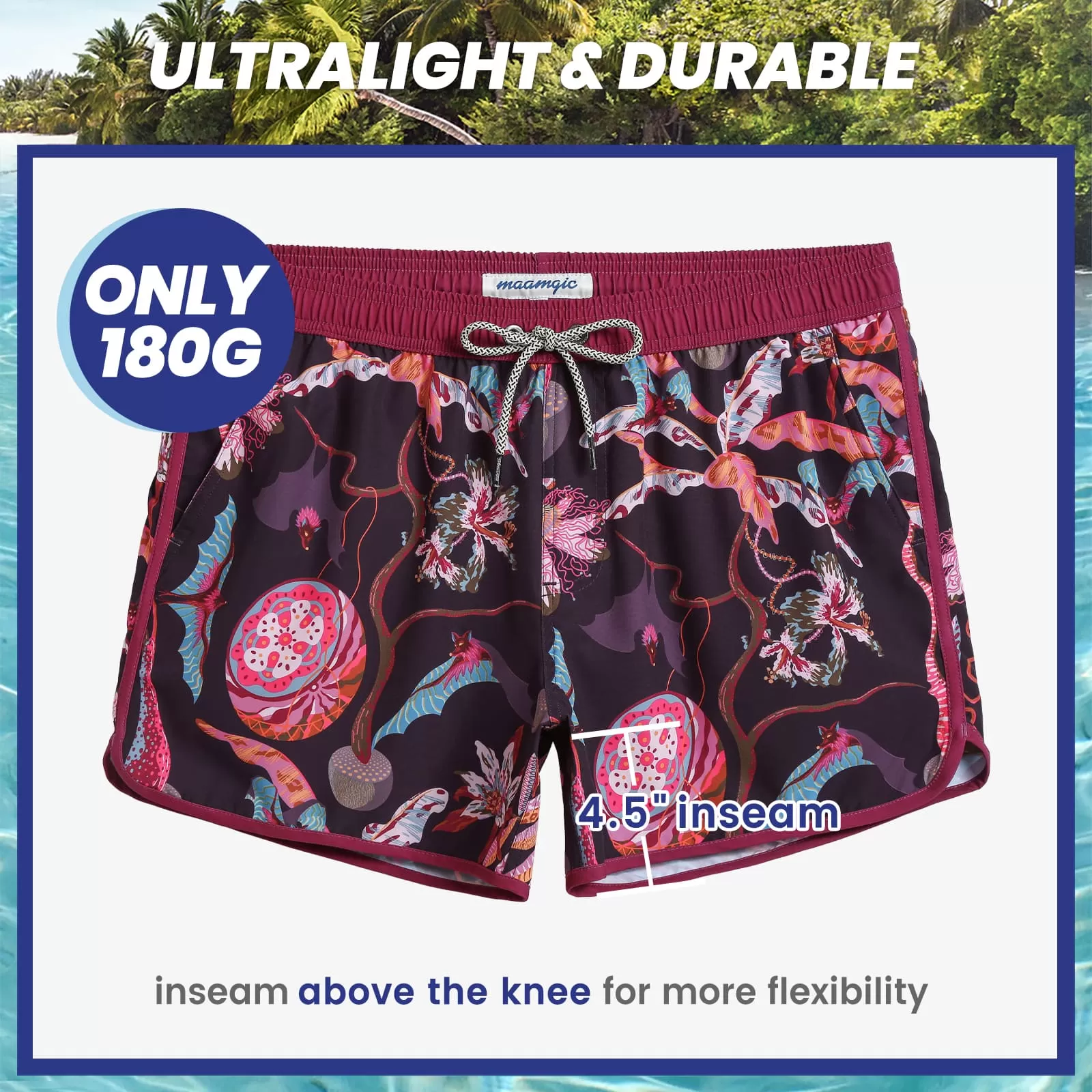 4.5 Inch Inseam Vintage Stretch Night Bat Swim Trunks