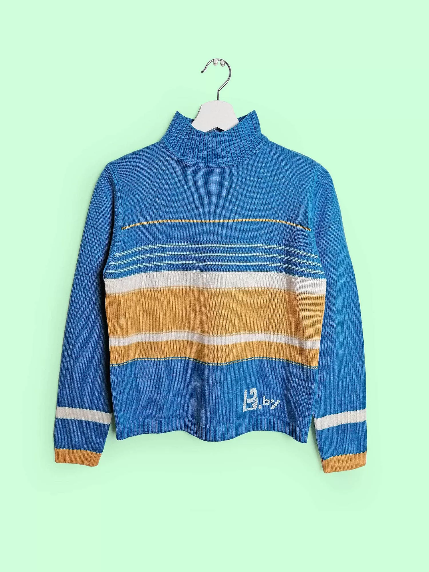 90's High Neck Striped Wool Knit Sweater