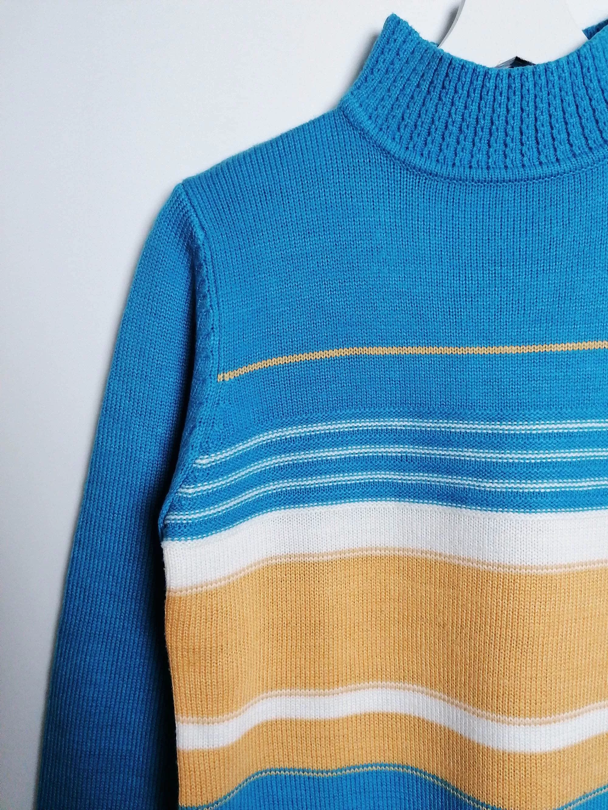 90's High Neck Striped Wool Knit Sweater