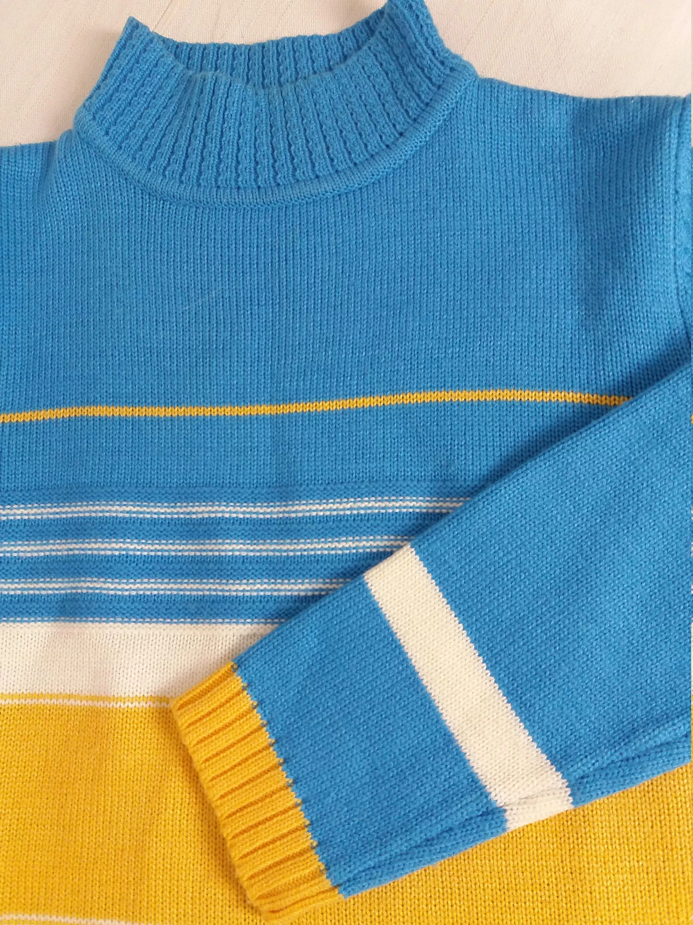 90's High Neck Striped Wool Knit Sweater