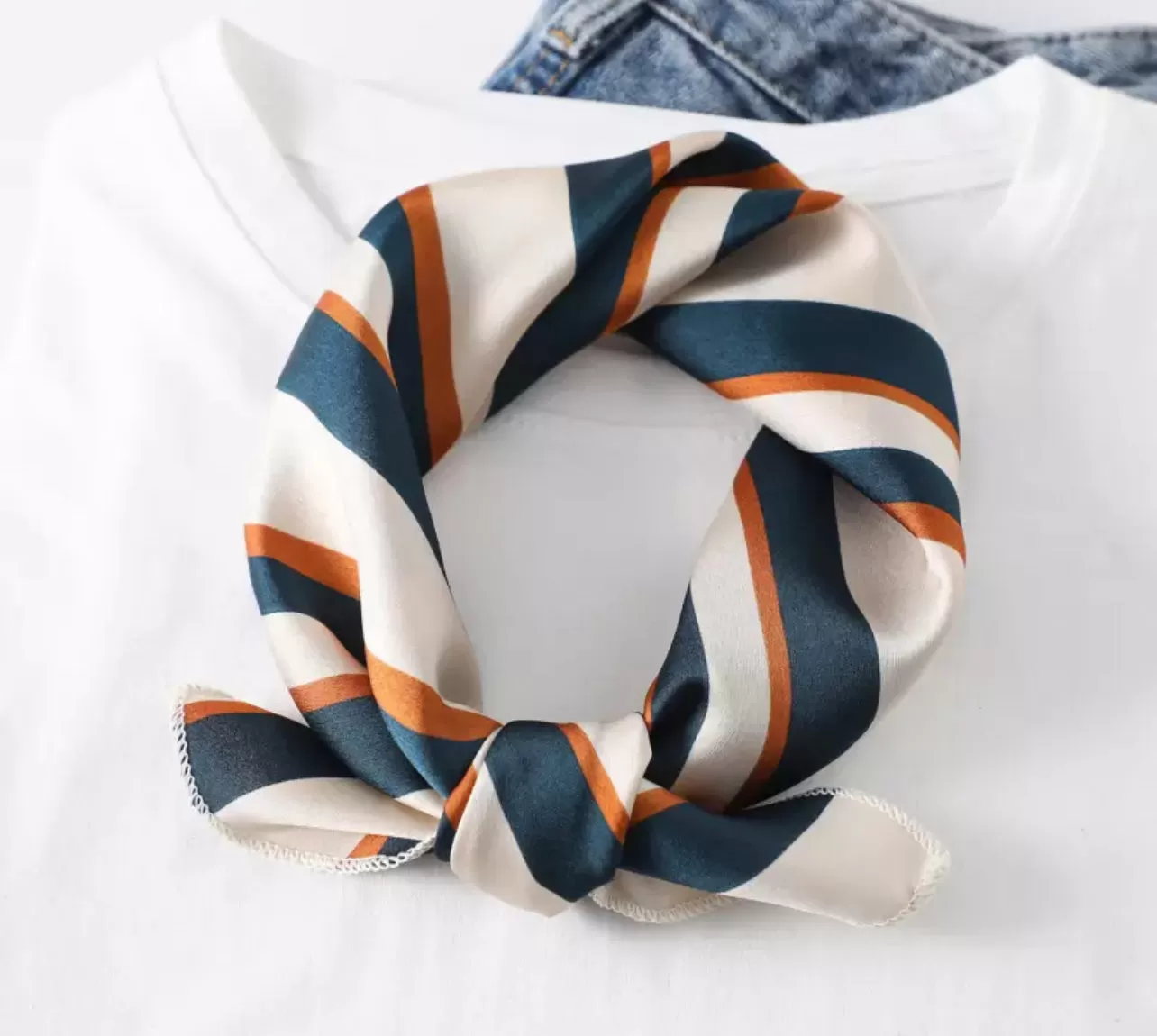 Années 50 Foulard Imprimé Rayures Vintage