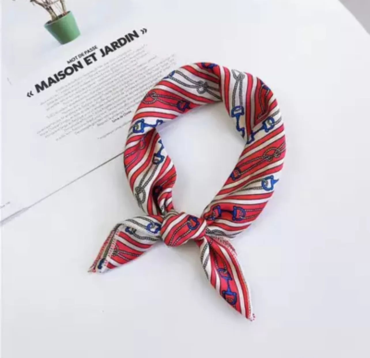 Années 50 Foulard Imprimé Rayures Vintage