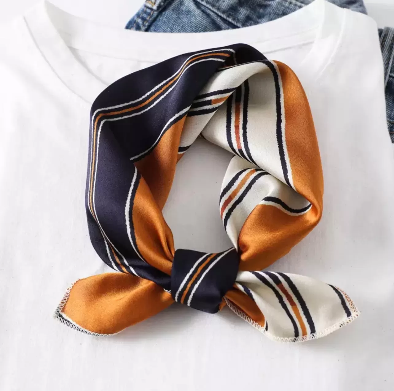 Années 50 Foulard Imprimé Rayures Vintage