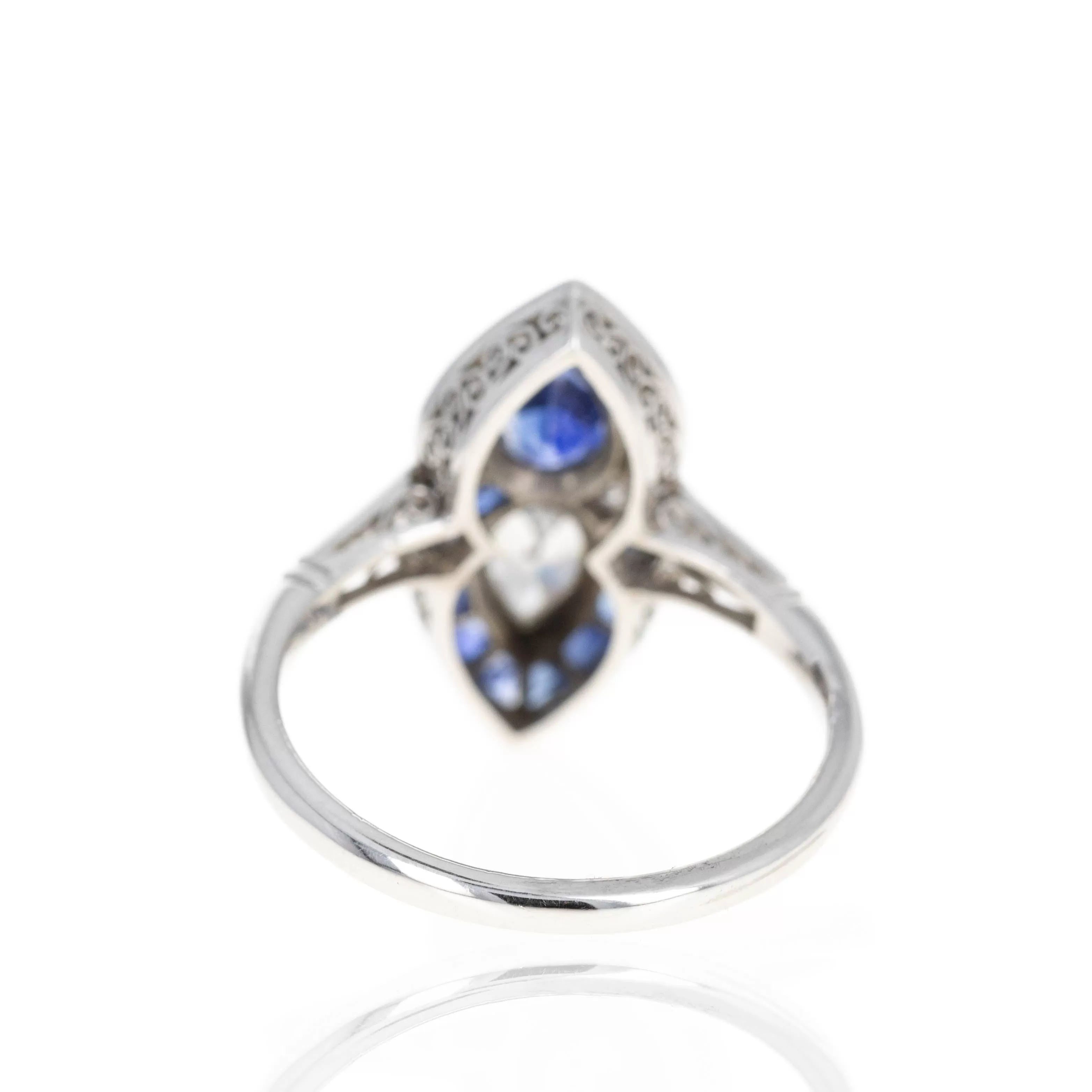 Art Deco Platinum Pear Sapphire Diamond Two Stone Ring