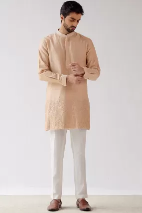 Beige Embroidered Short Kurta Set