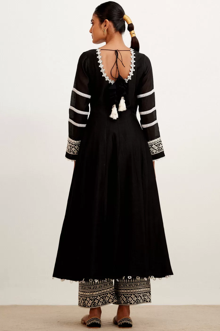 Black Chanderi Anarkali Set