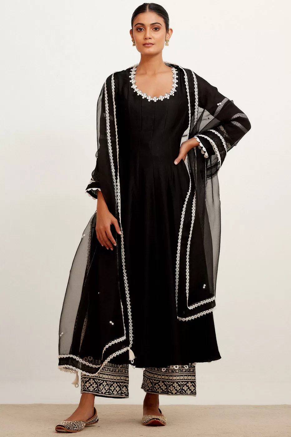 Black Chanderi Anarkali Set