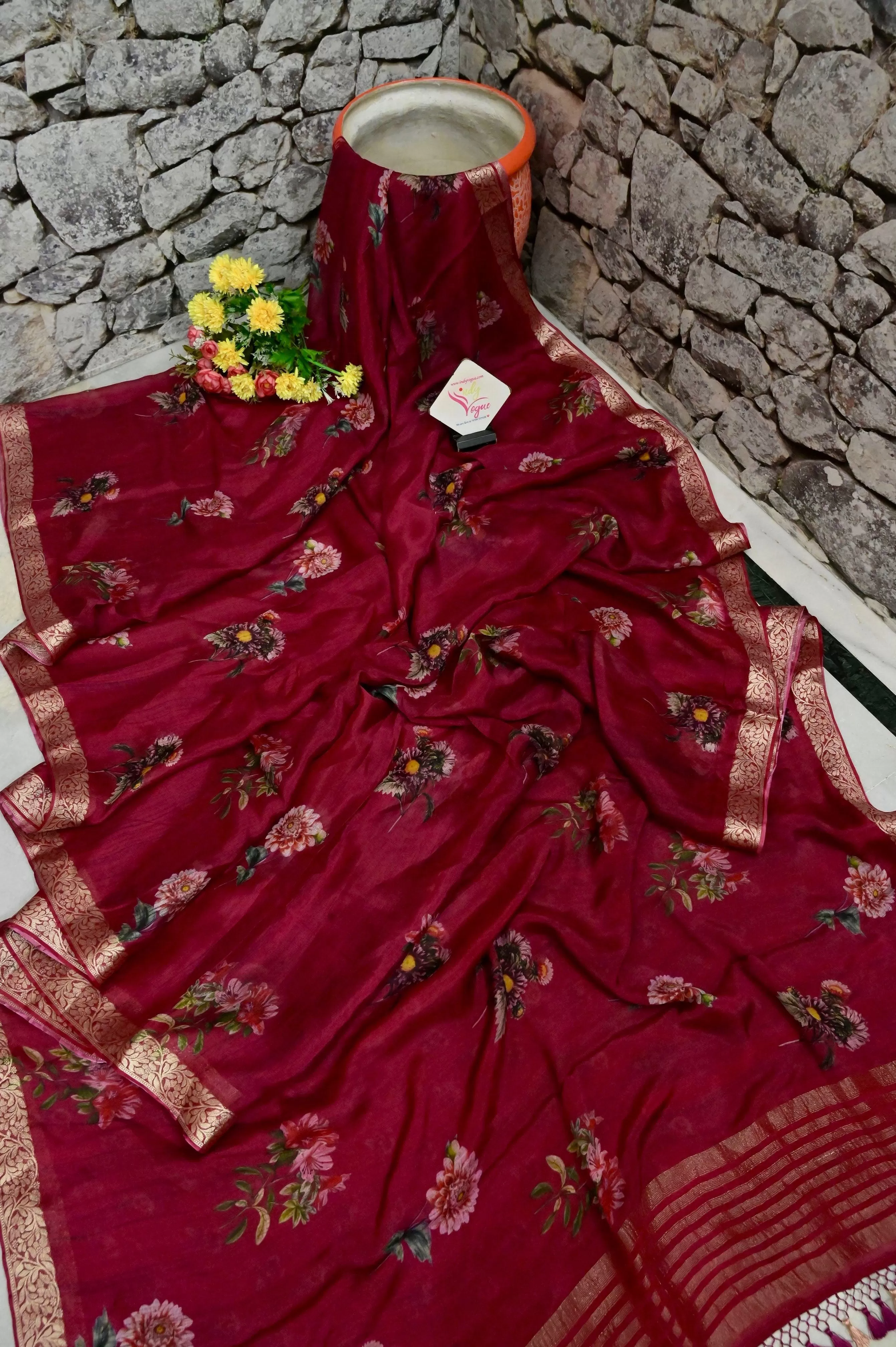 Blood Red Color Georgette Banarasi with Digital Print