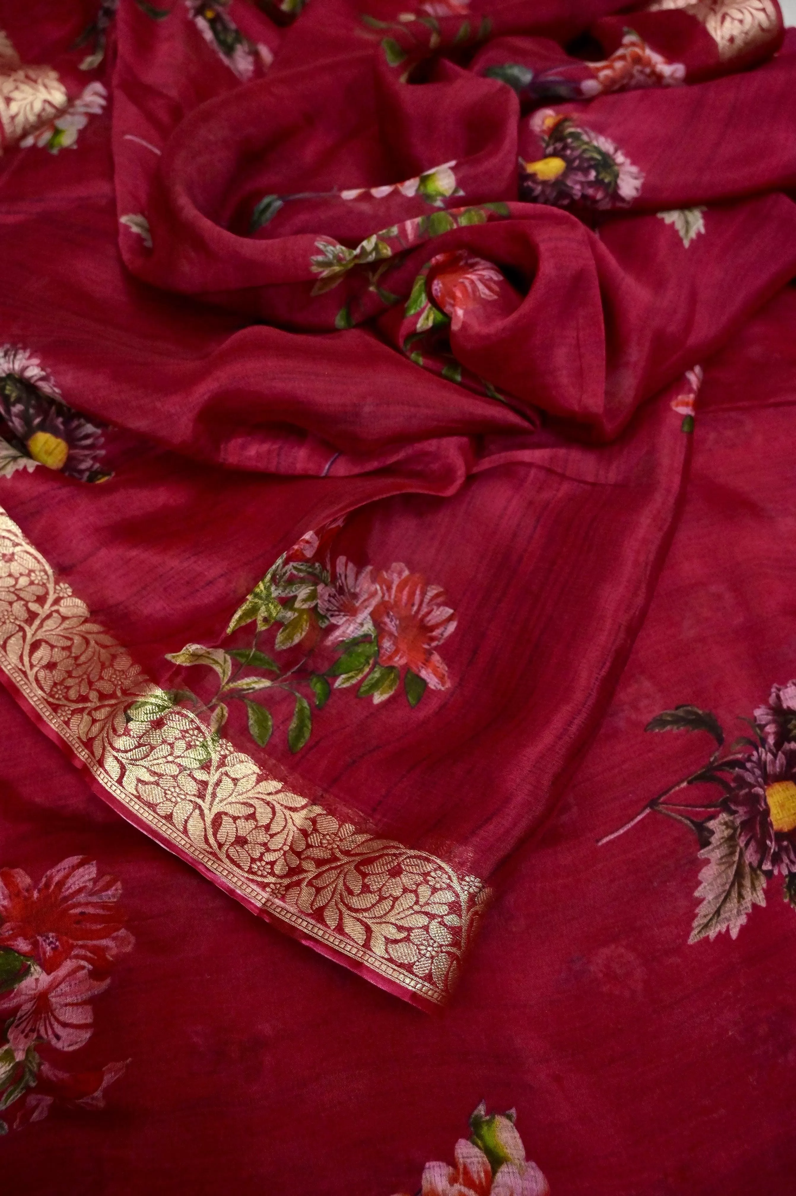 Blood Red Color Georgette Banarasi with Digital Print