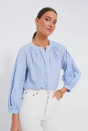 Blue and White Stripe Seersucker Tallie Top