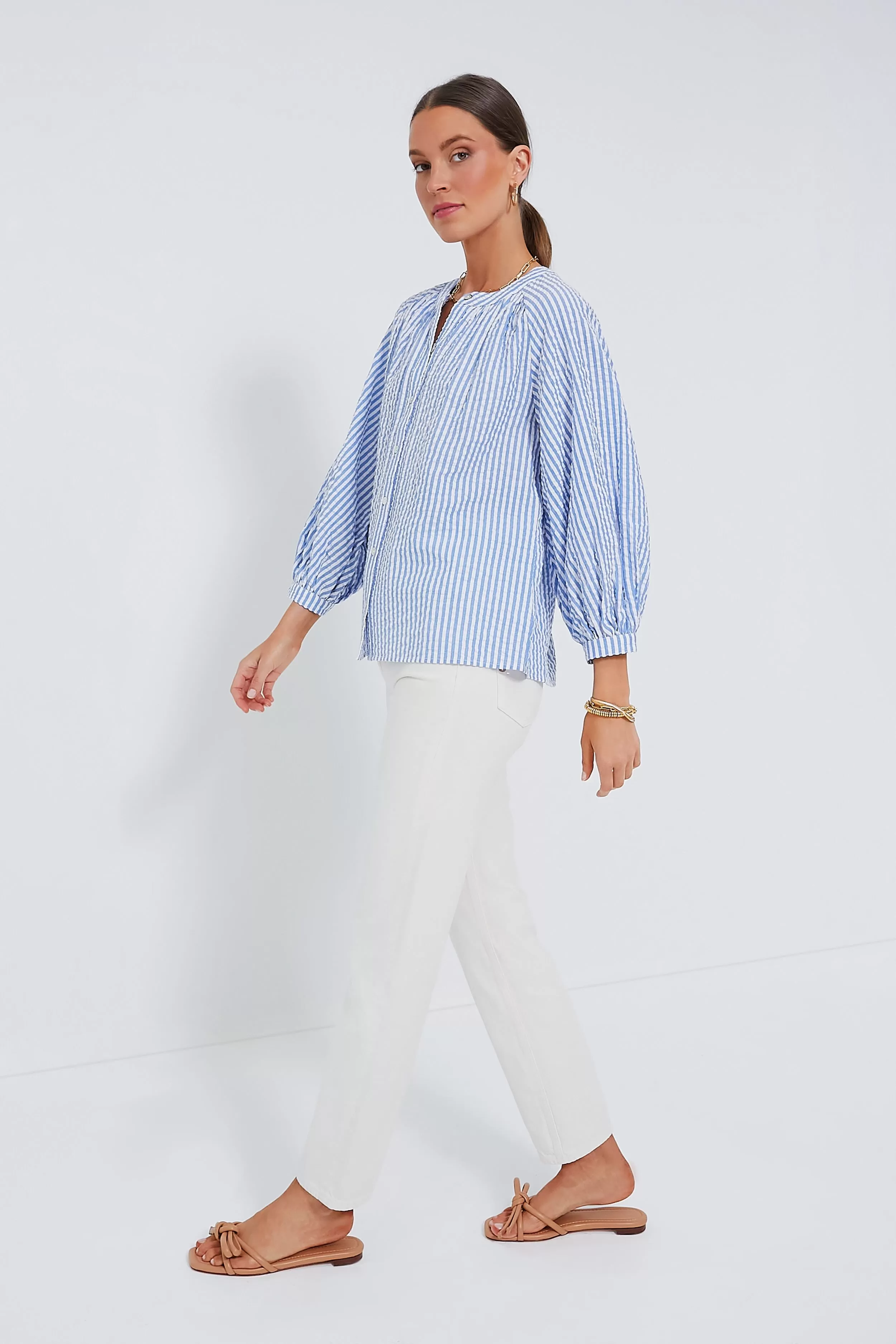 Blue and White Stripe Seersucker Tallie Top