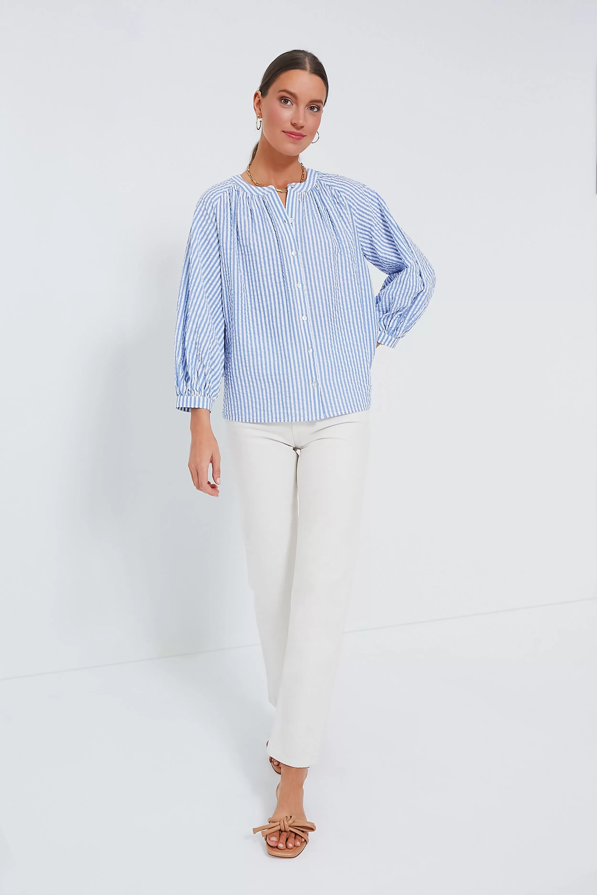 Blue and White Stripe Seersucker Tallie Top