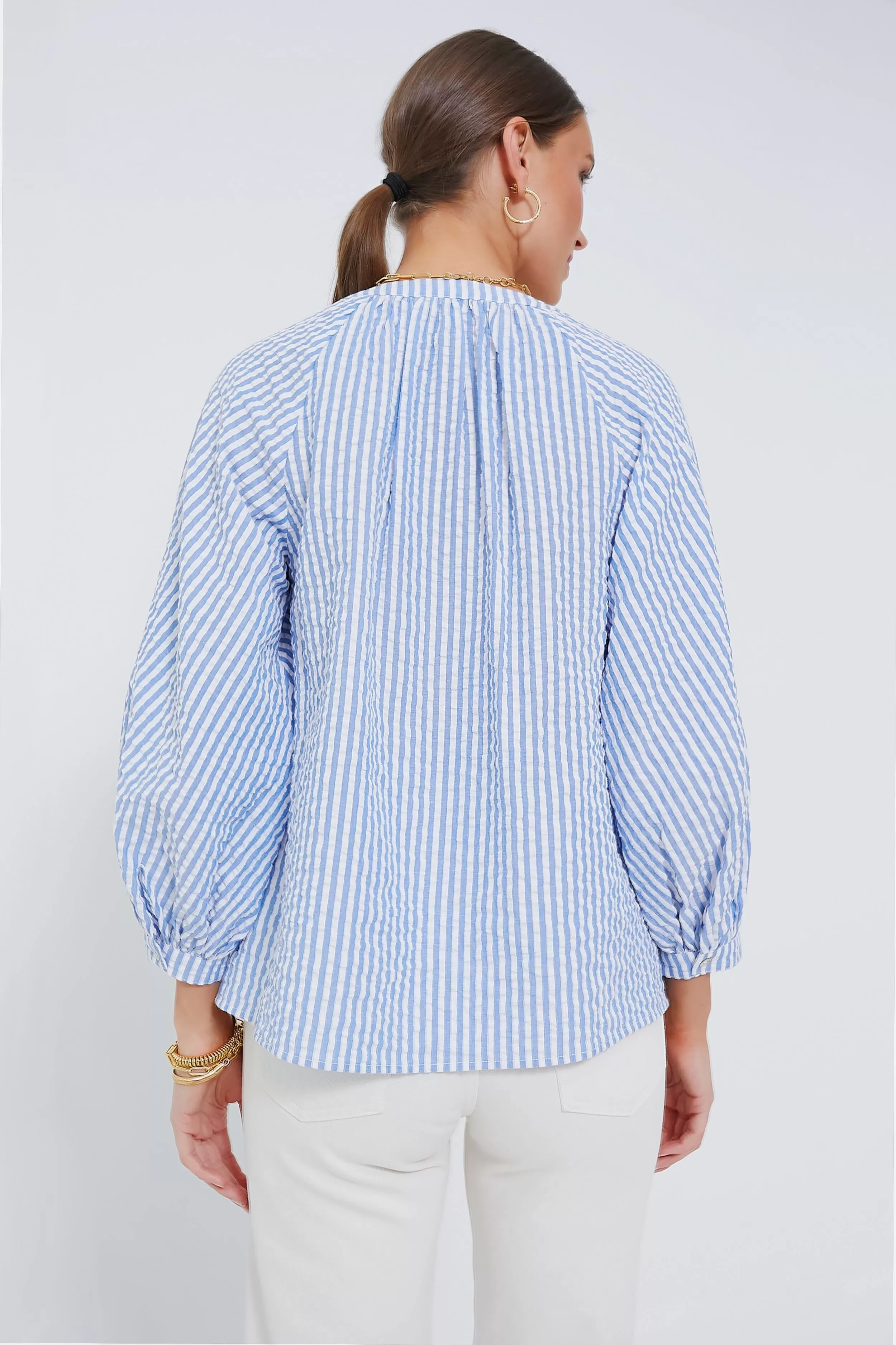 Blue and White Stripe Seersucker Tallie Top