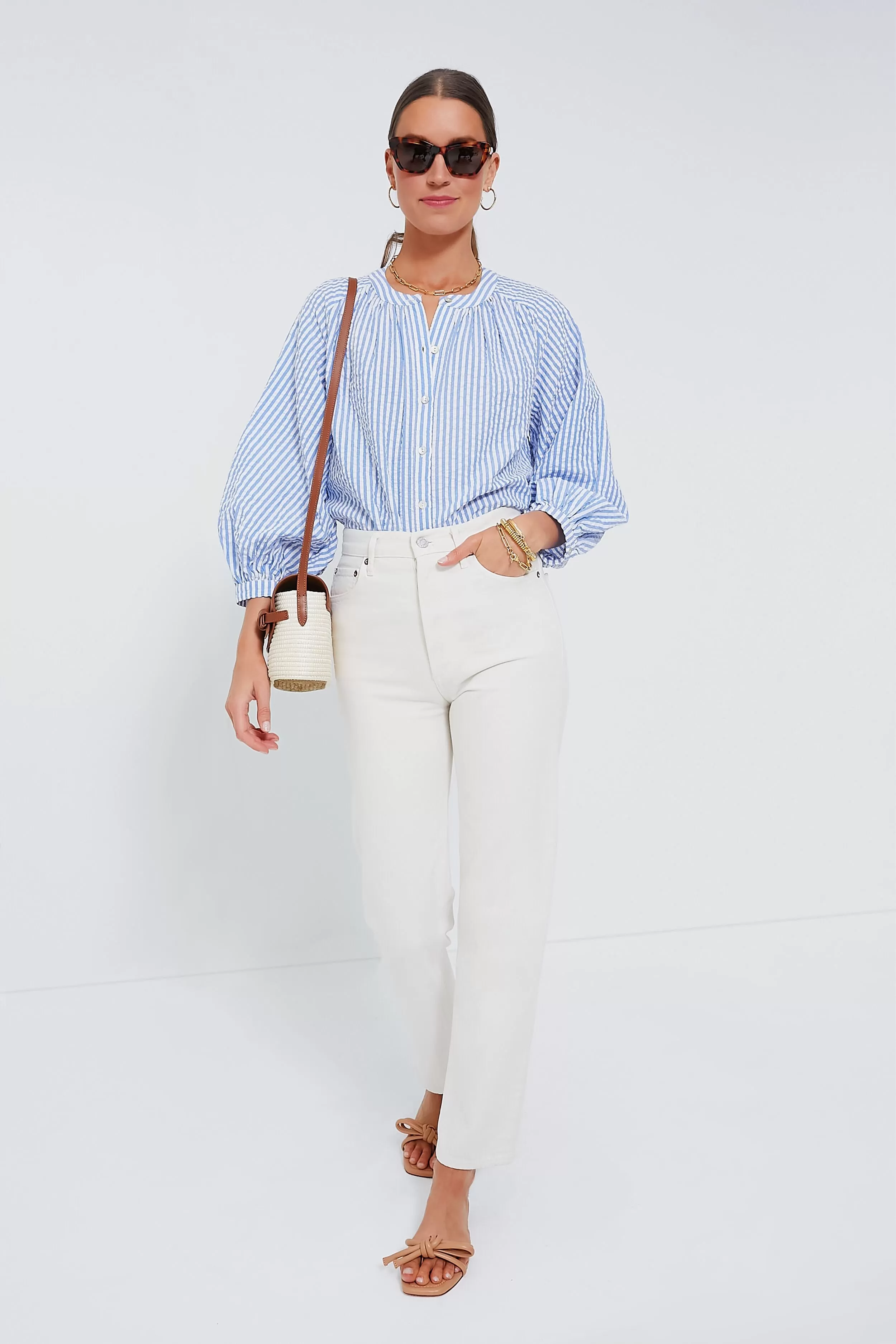 Blue and White Stripe Seersucker Tallie Top