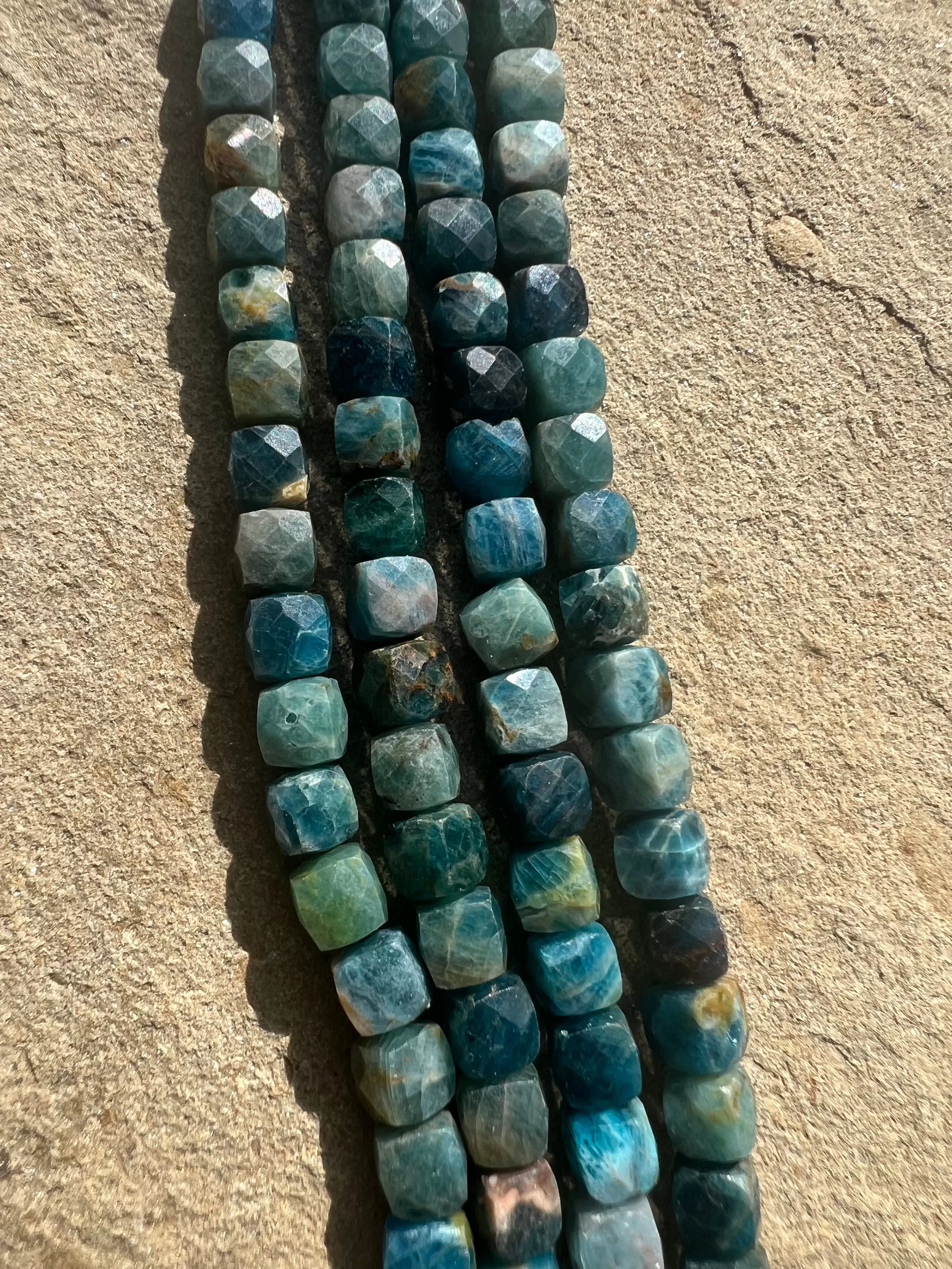 Blue Apatite Faceted 6mm Cube Beads (16 inch strand)