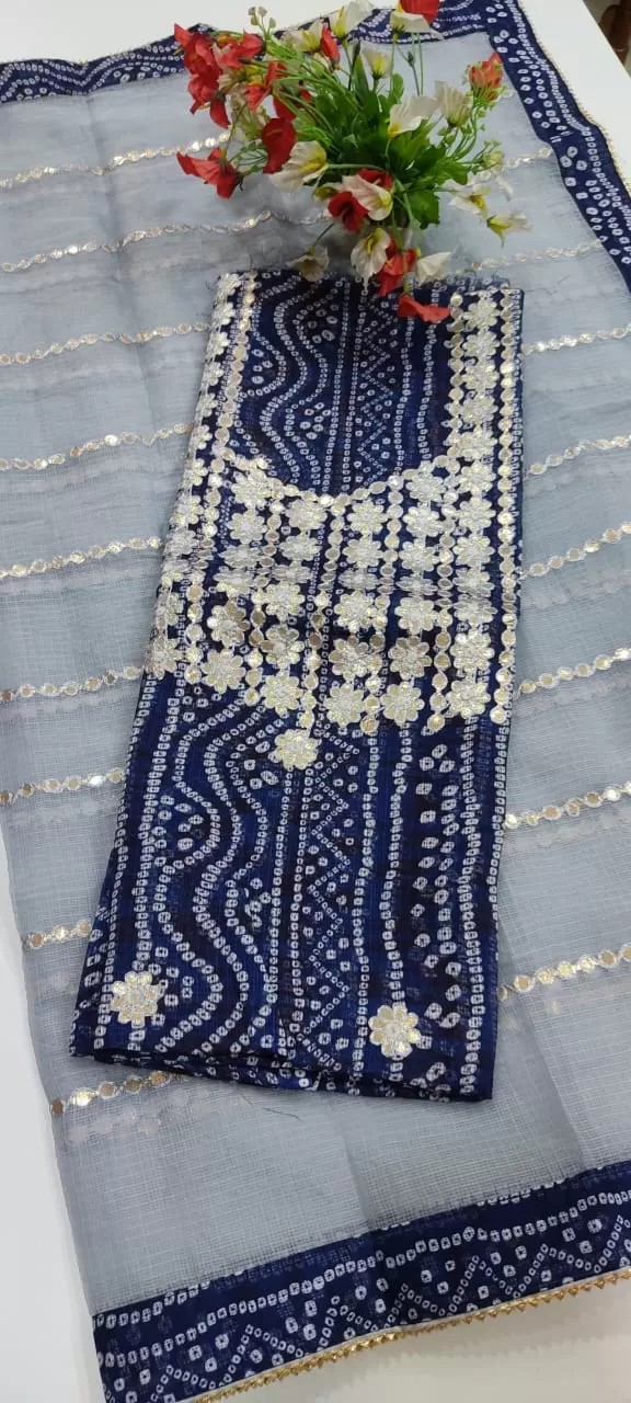 Blue Kota Doria Gota Embroidered Suit