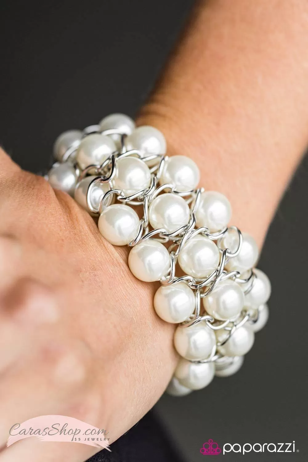 Cadillac Lane White Pearl Stretch Bracelet - Paparazzi Accessories