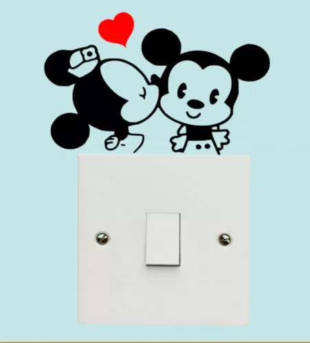 Cartoon Mouse Light Switch Decal Vinyl Sticker Mickey Minnie Love Kiss Kissing