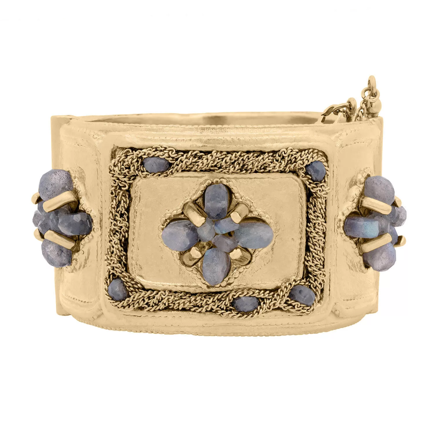 CHANEL Estate Gold Plated Labradorite and Enamel Cuff Bracelet