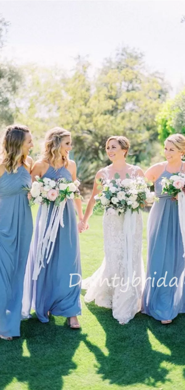 Charming Sleeveless A-line Chiffon Floor Length Long Bridesmaid Dresses.DB10424