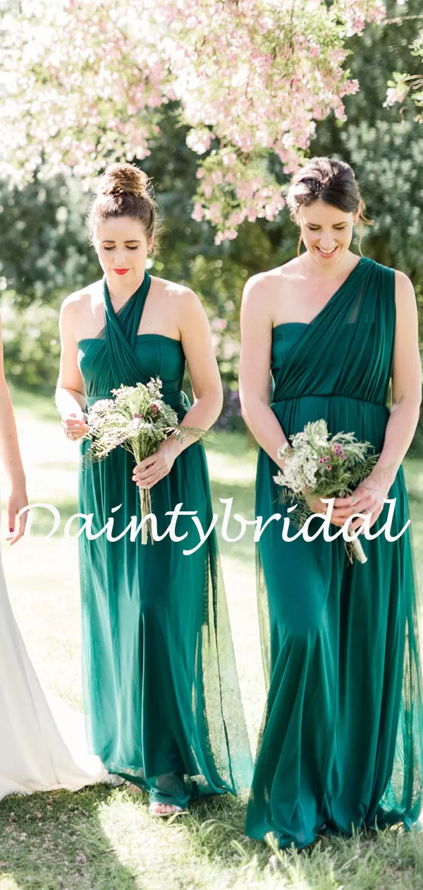 Charming Sweetheart Spaghetti Strap Simple Tulle Long Bridesmaid Dresses.DB10762