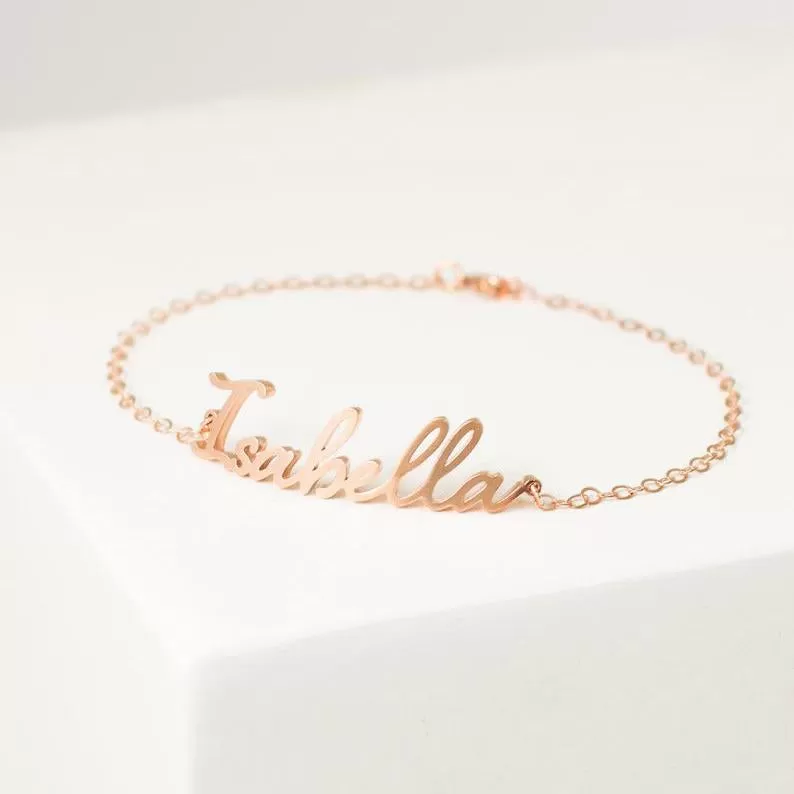 Custom Name Bracelet in Rose Gold, Gold & Sterling Silver  Dainty Initials Bracelet  Bridesmaids Gifts