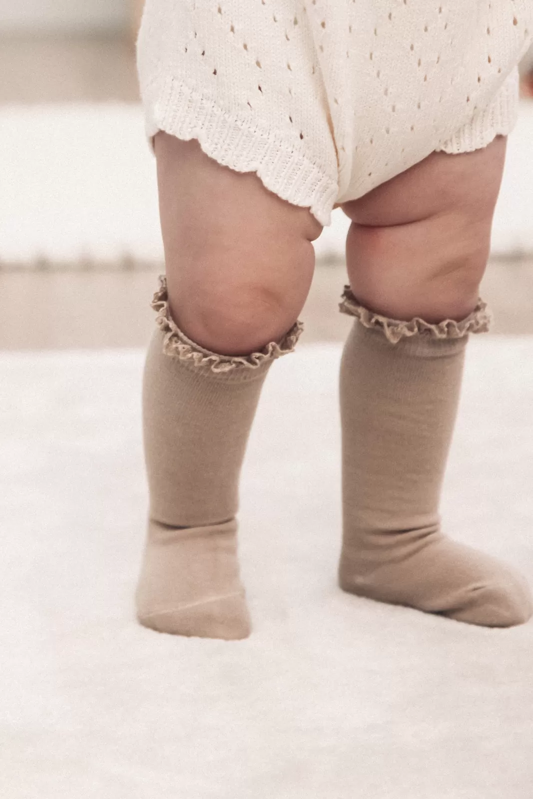 Dark Beige Lace Trim Knee High Socks