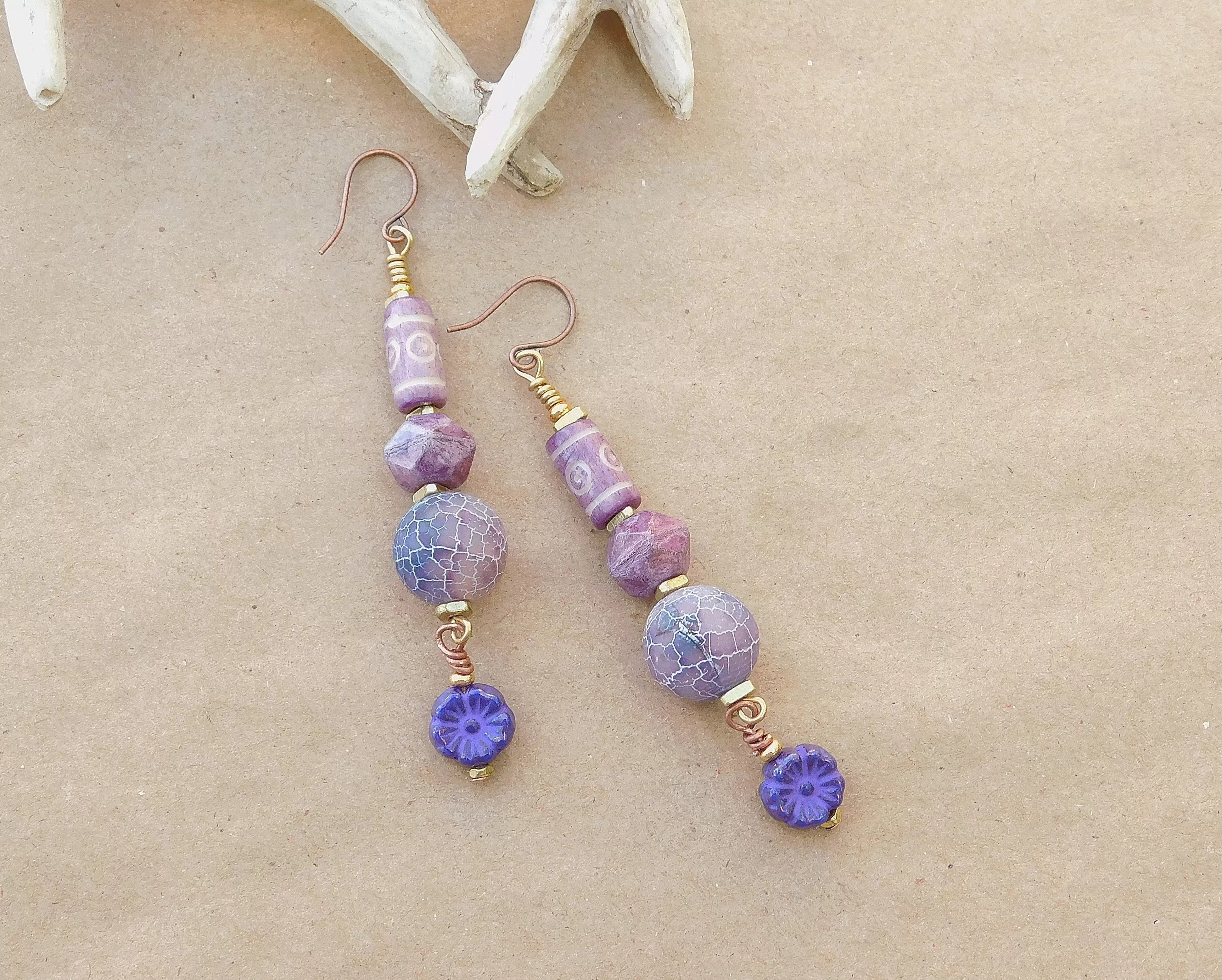 Dazzling Purple Matte Agate and Czech Bead Earrings