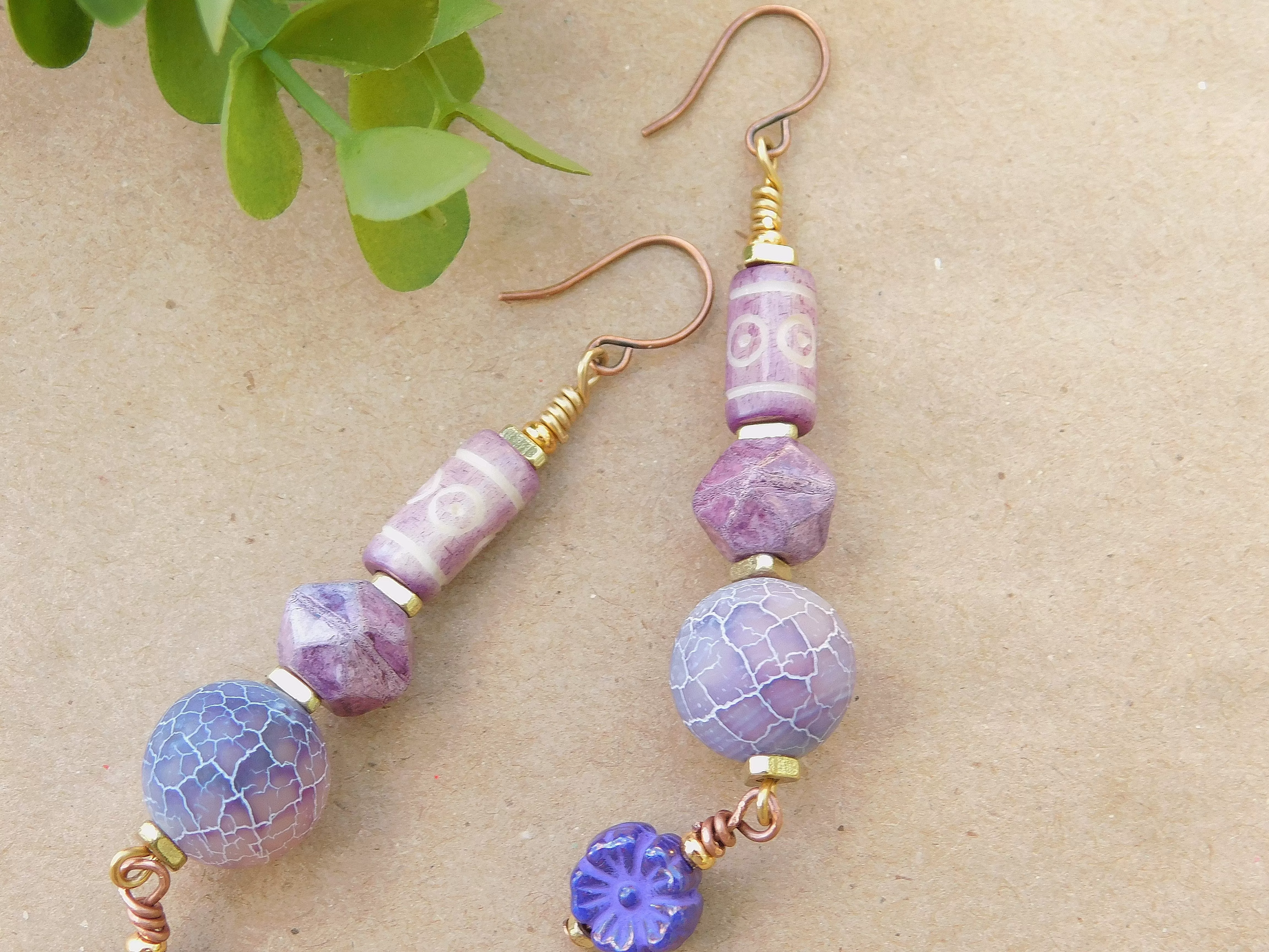 Dazzling Purple Matte Agate and Czech Bead Earrings