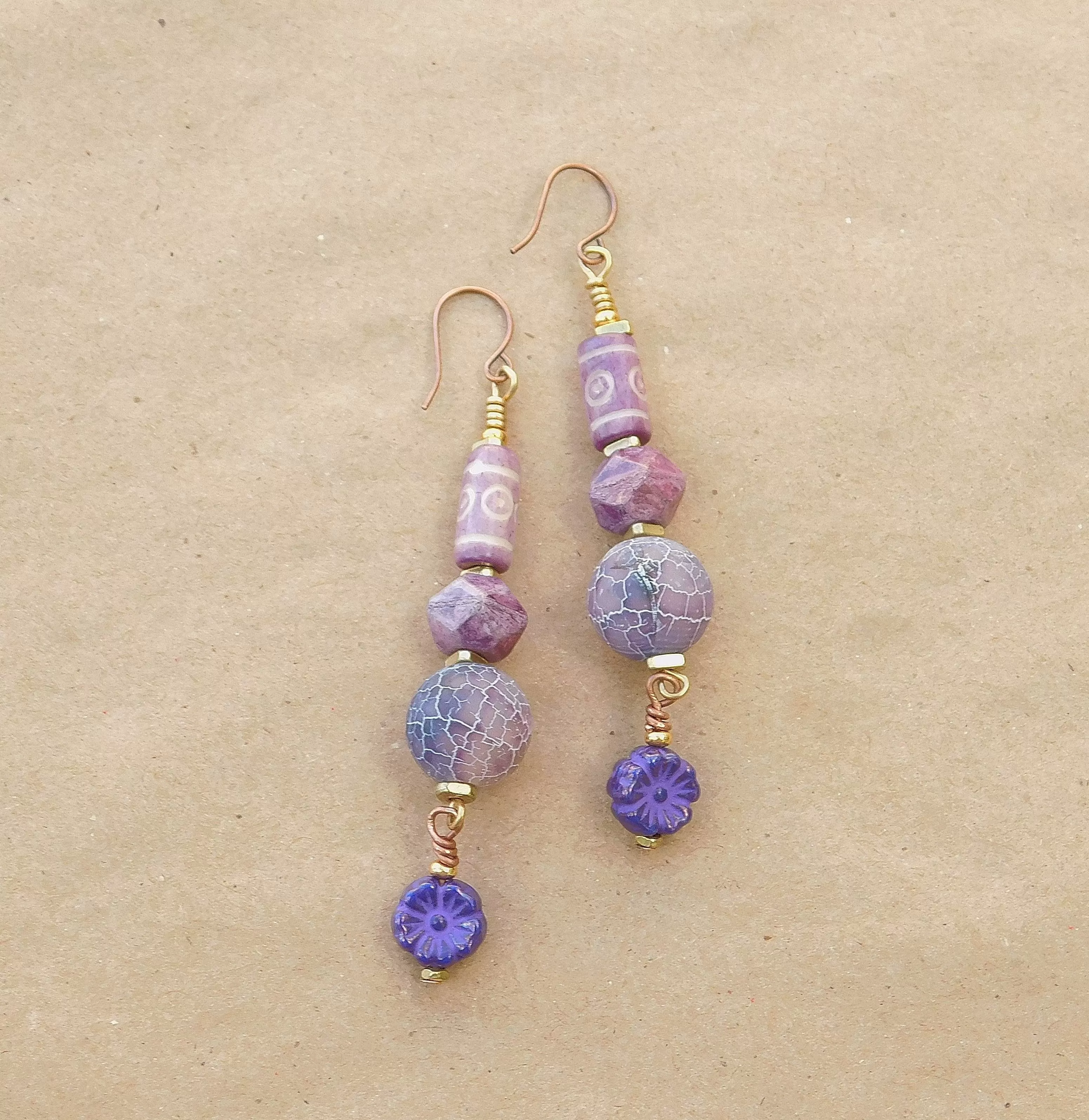 Dazzling Purple Matte Agate and Czech Bead Earrings