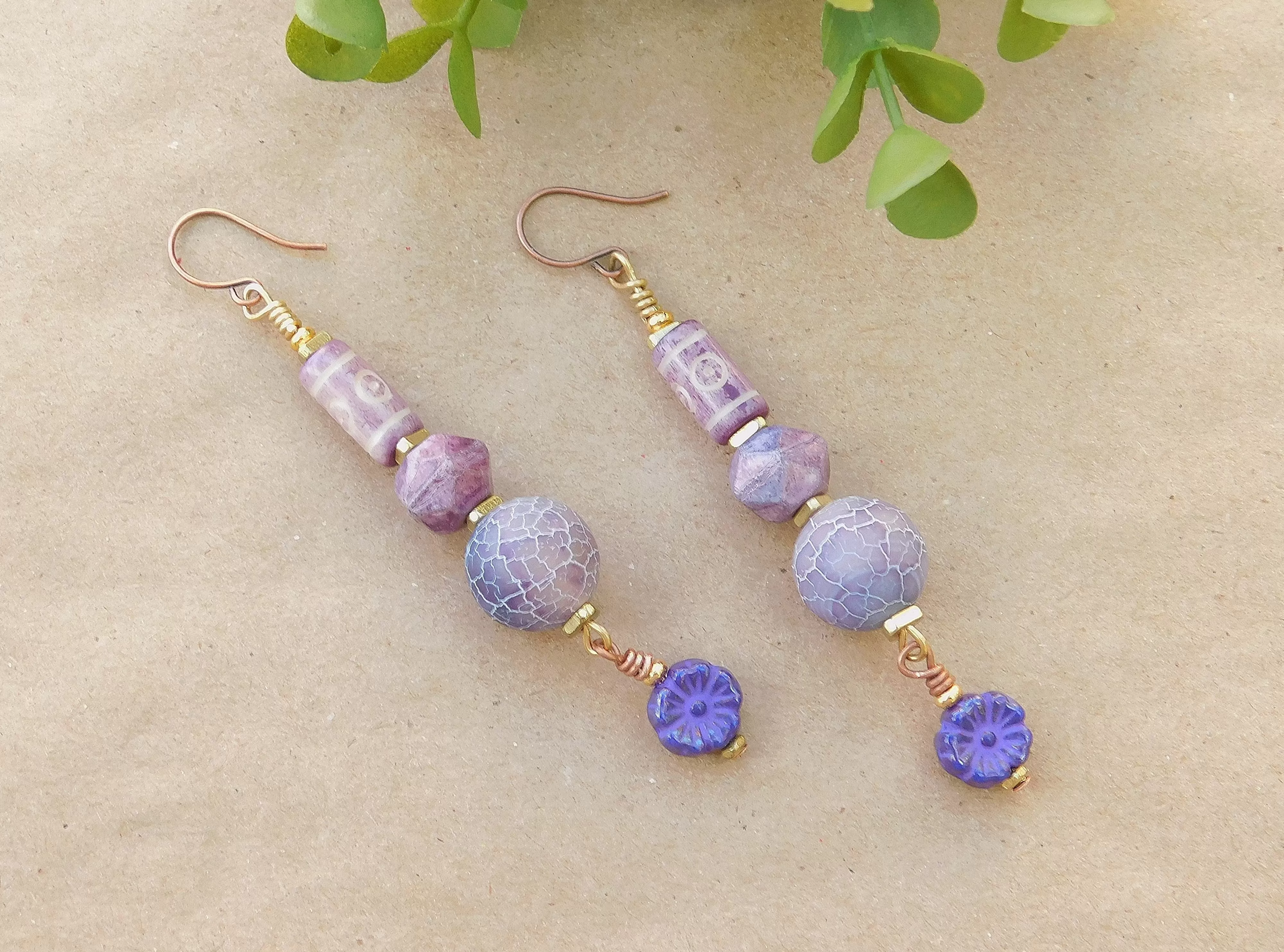 Dazzling Purple Matte Agate and Czech Bead Earrings