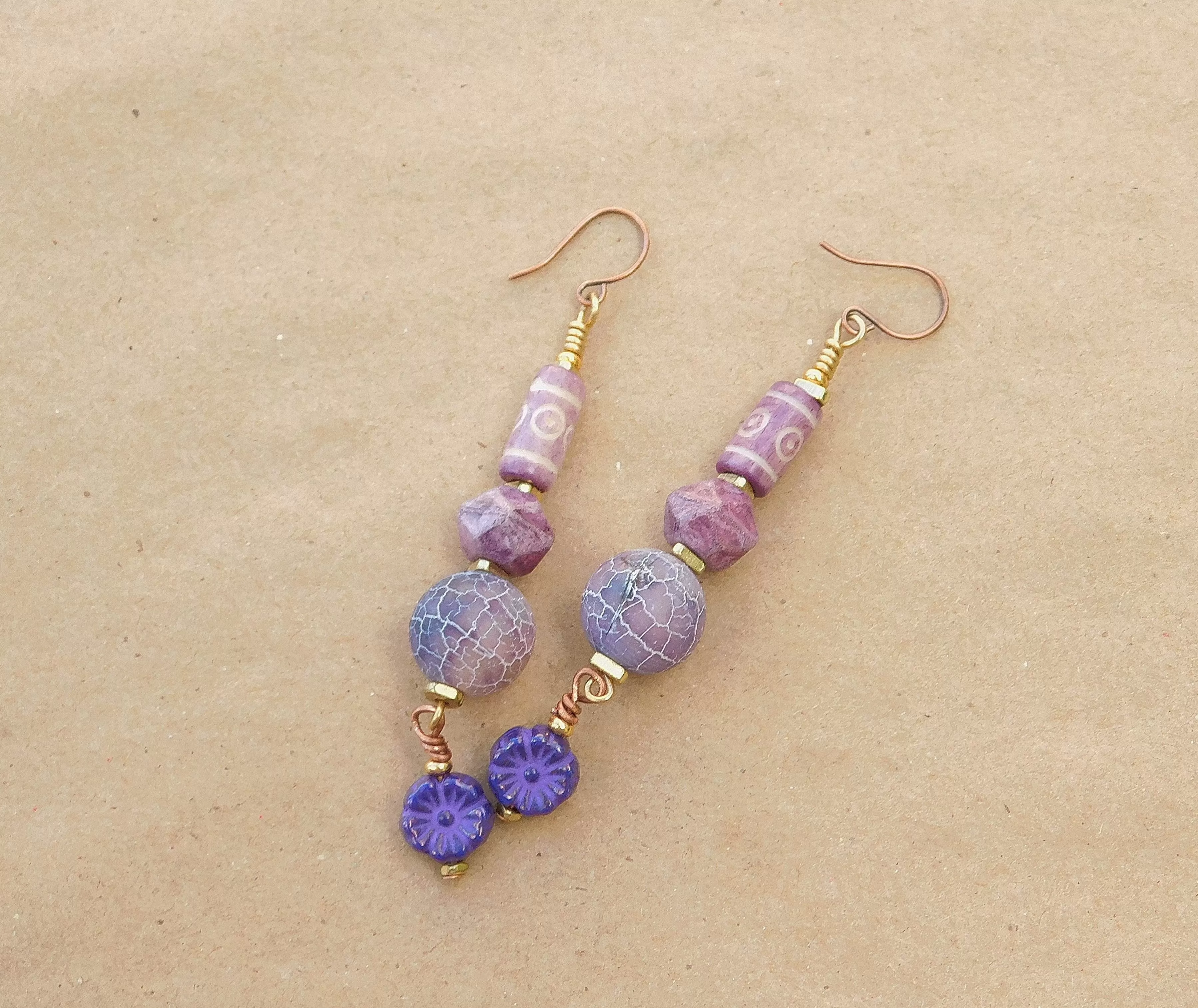 Dazzling Purple Matte Agate and Czech Bead Earrings