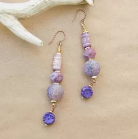 Dazzling Purple Matte Agate and Czech Bead Earrings