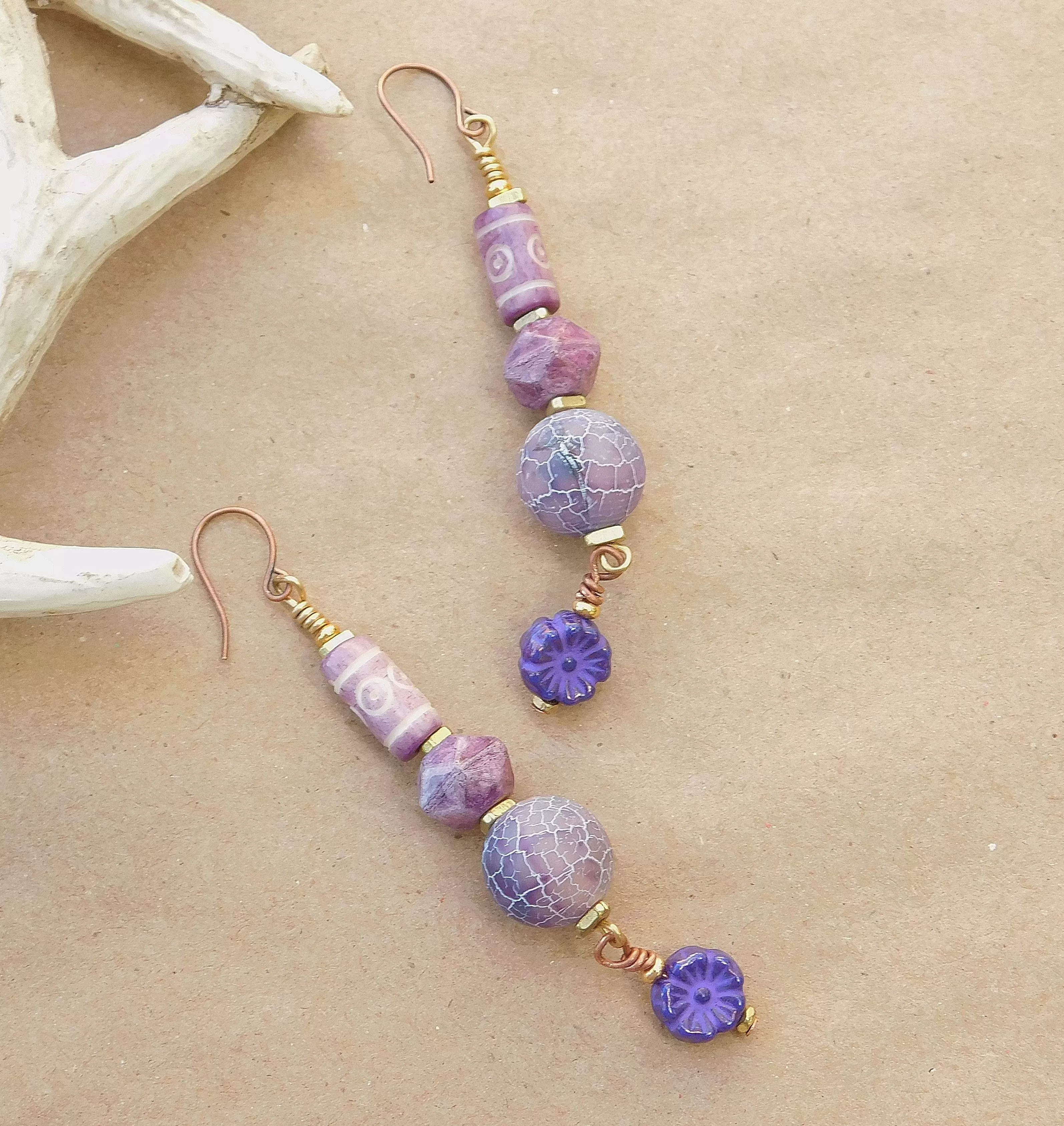 Dazzling Purple Matte Agate and Czech Bead Earrings