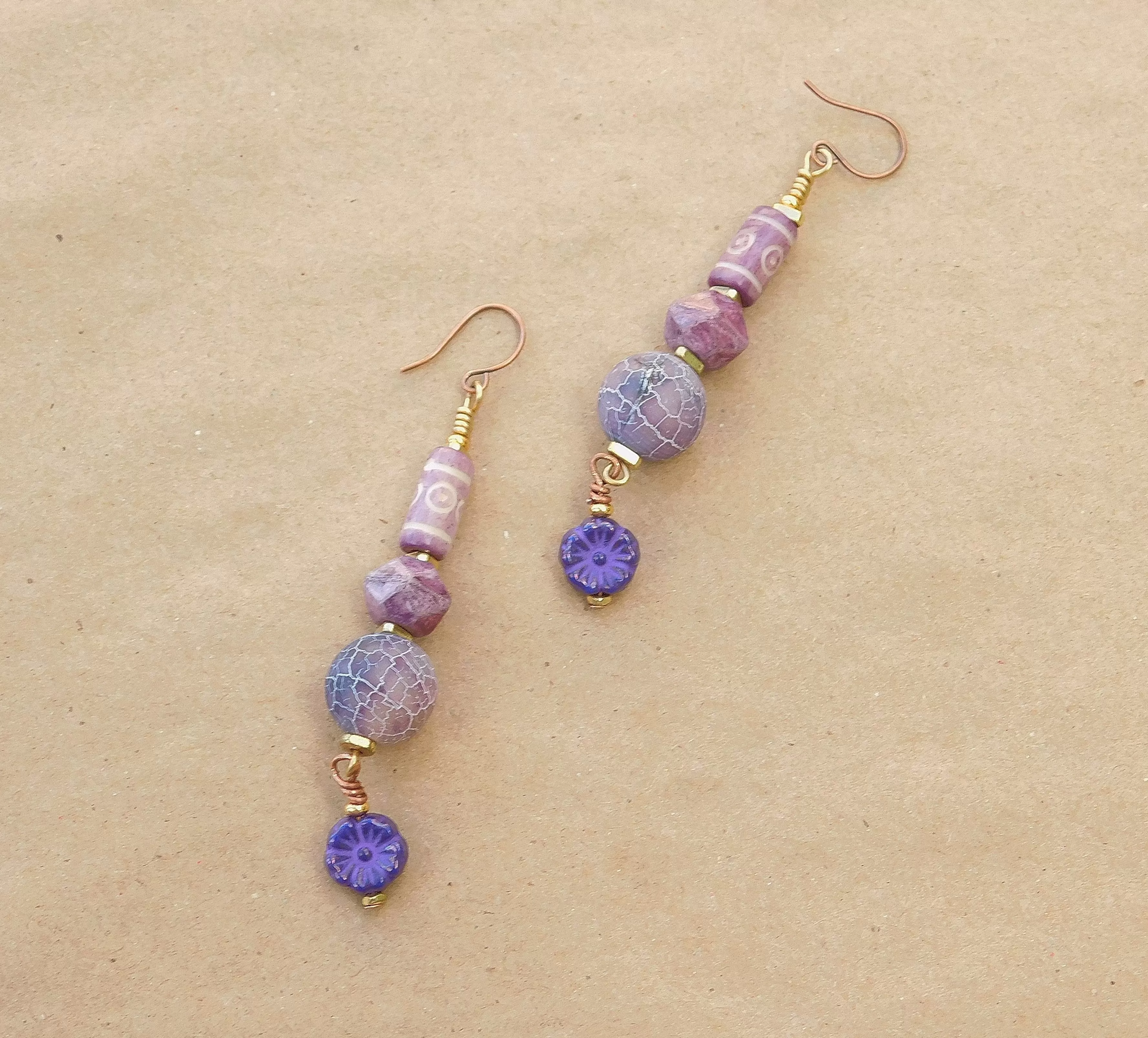 Dazzling Purple Matte Agate and Czech Bead Earrings