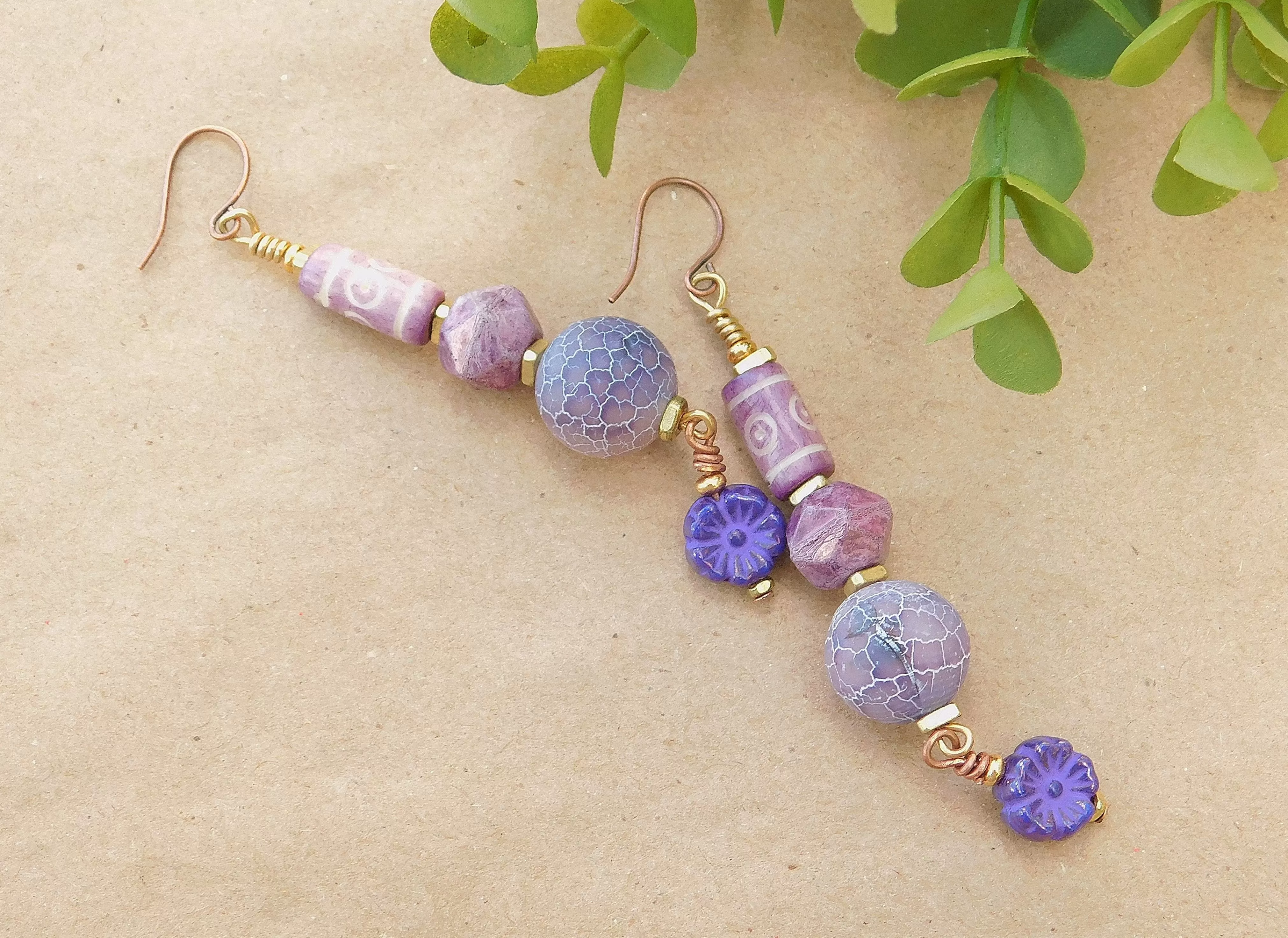 Dazzling Purple Matte Agate and Czech Bead Earrings