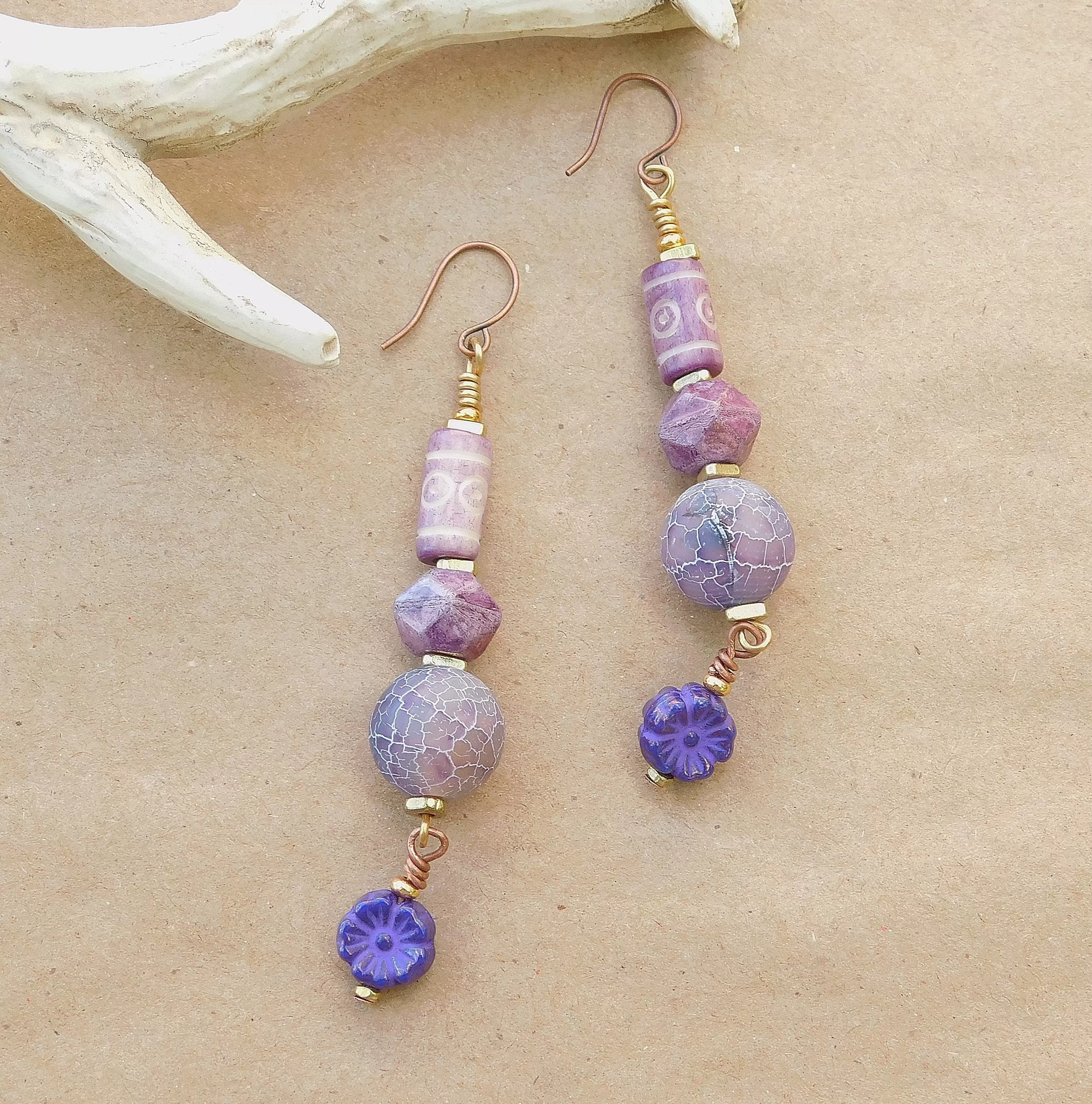 Dazzling Purple Matte Agate and Czech Bead Earrings