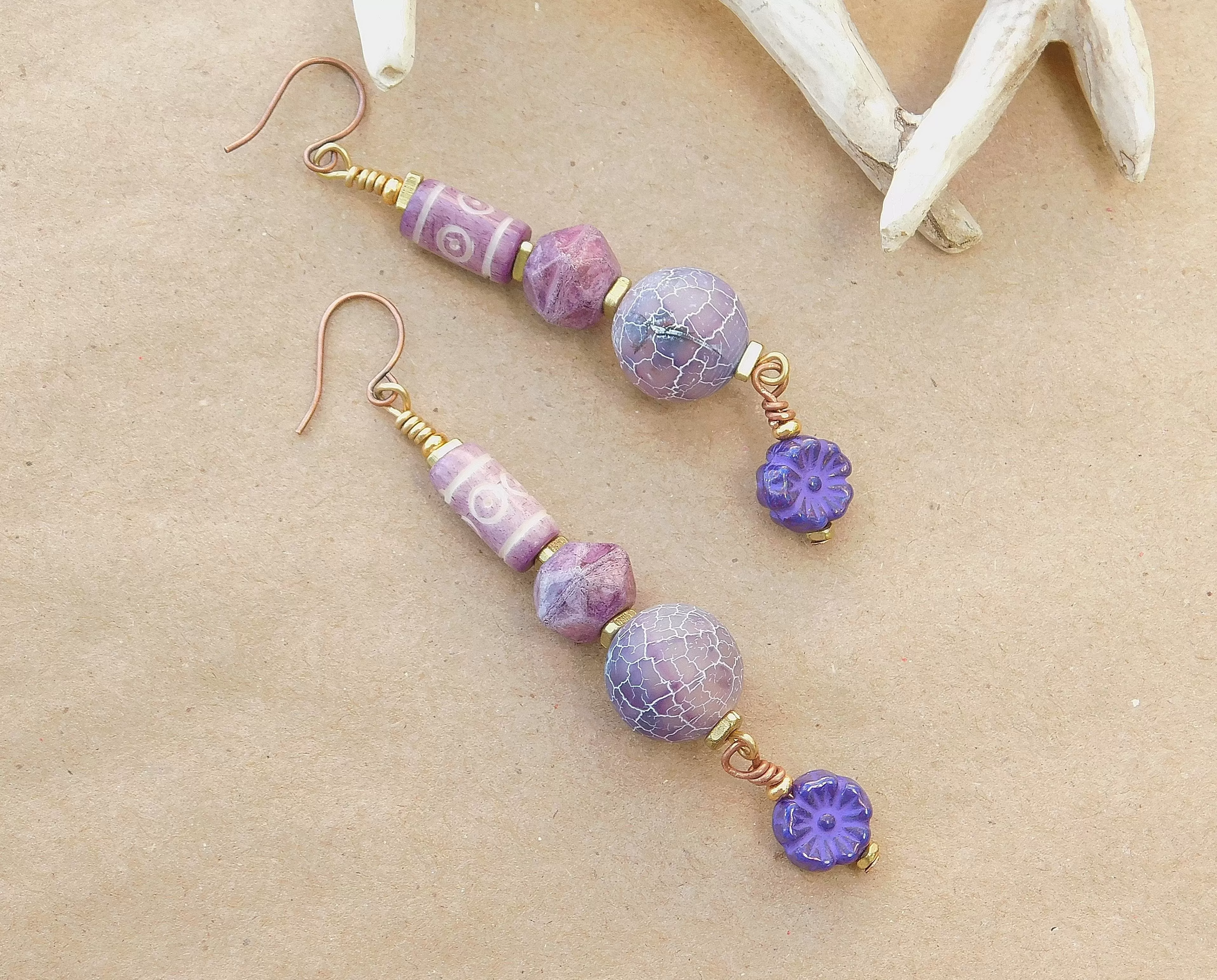 Dazzling Purple Matte Agate and Czech Bead Earrings